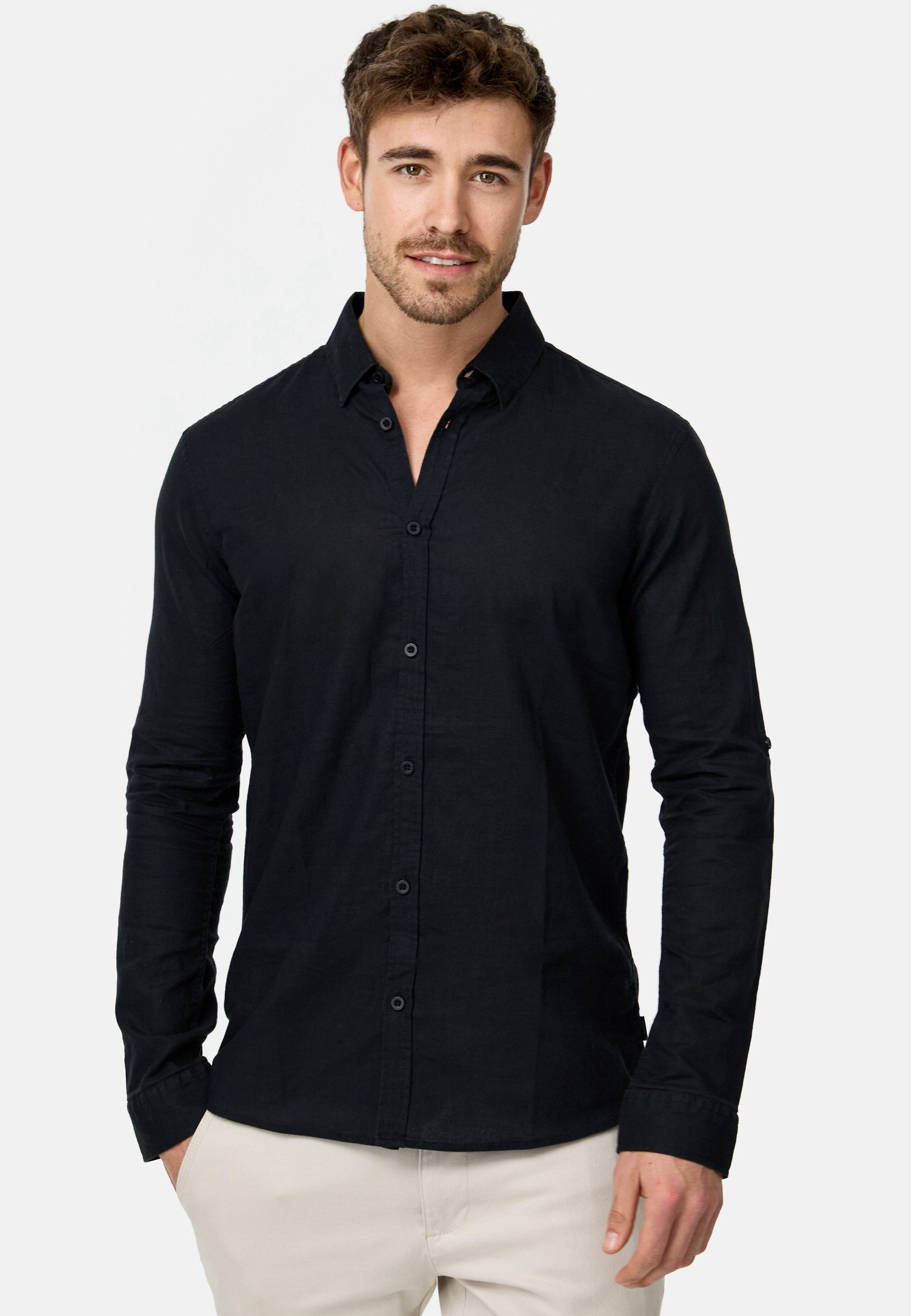 Indicode Langarmhemd Herren Brayden Herrenhemd Langarm mit Button-Down-Krag günstig online kaufen
