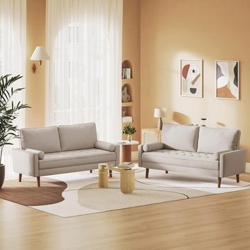 Vesgantti Sofa 2 Sitzer Sofa, Leinenstoff Couch 2 Wurfkissen m. Armlehne 177x77x84cm