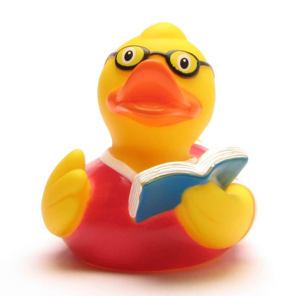 Lilalu Badespielzeug Badeente Quietscheente Brille mit Bücherwurm
