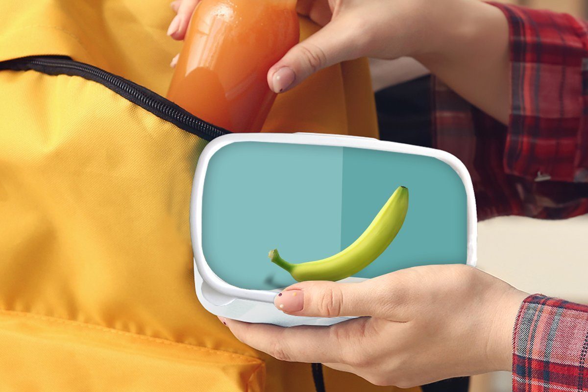 Mädchen Kunststoff, MuchoWow Obst, Brotbox und - - weiß für Brotdose, Jungs Gelb Kinder Banane (2-tlg), für Erwachsene, Lunchbox und
