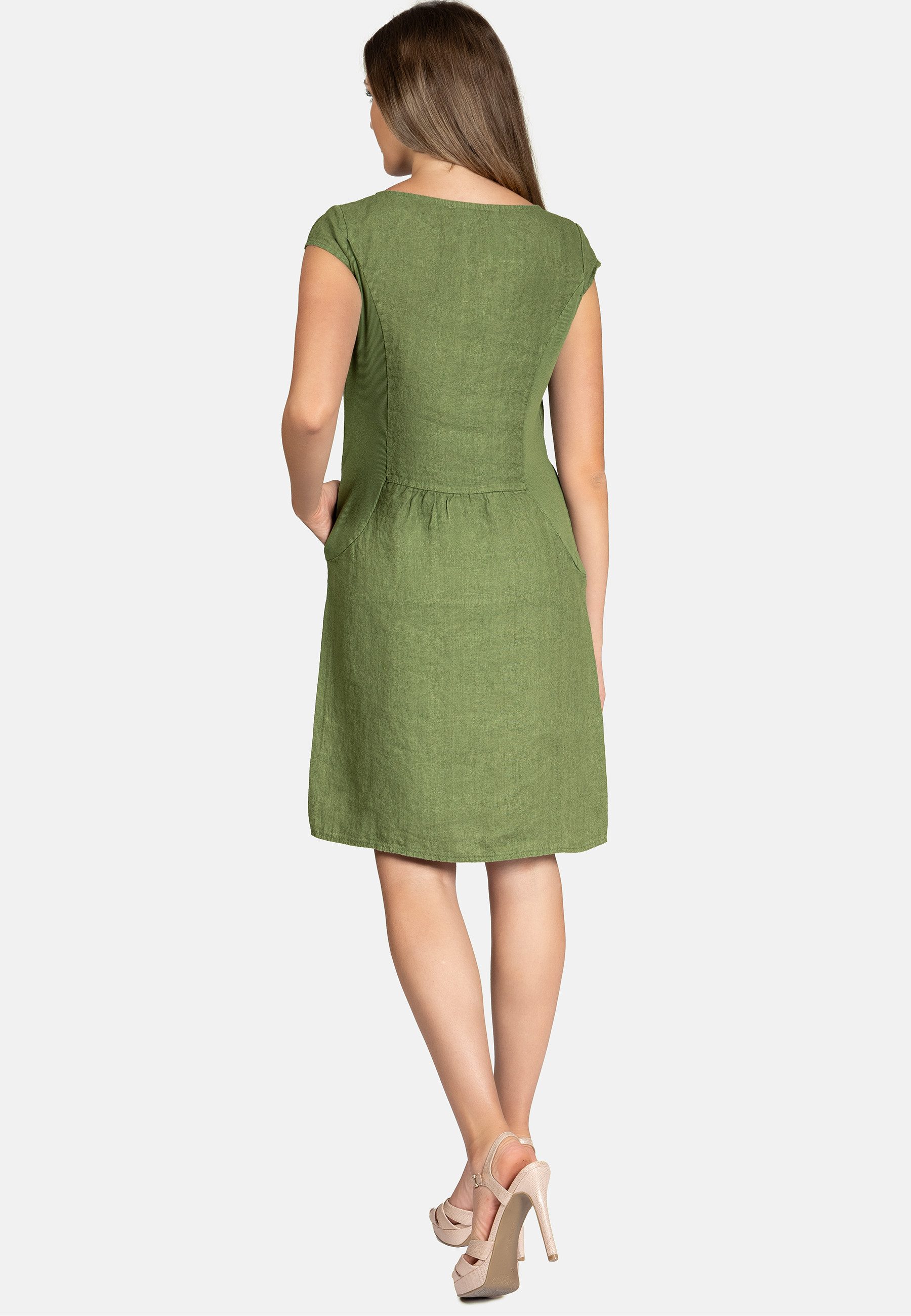 Caspar Sommerkleid SKL042 Damen Sommer Leinenkleid mit dezentem Spitzeneinsatz Luftig leicht, figurumspielende Form, mit seitlichem Jersey-Einsatz – Bild 4 von 5