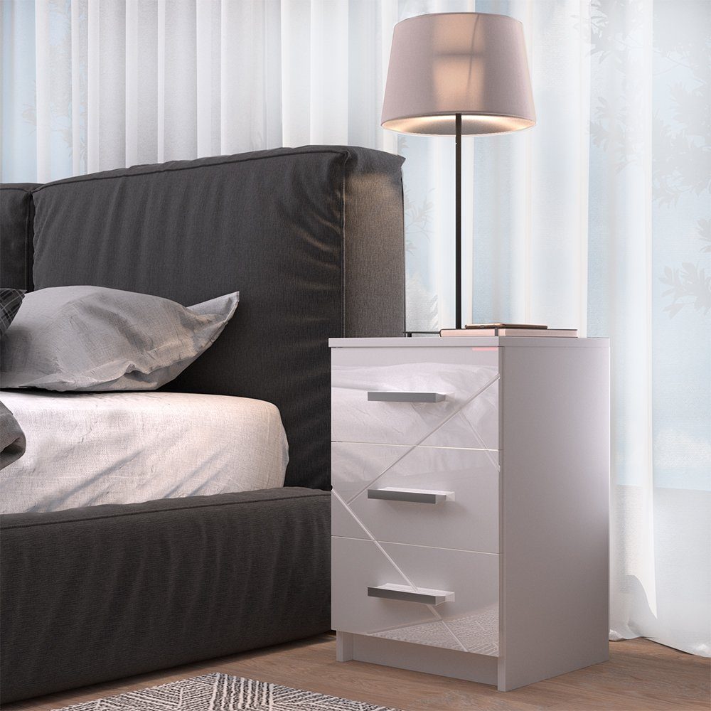 Vicco Nachtschrank Irma, Weiß Hochglanz, 37.6 x 66 cm