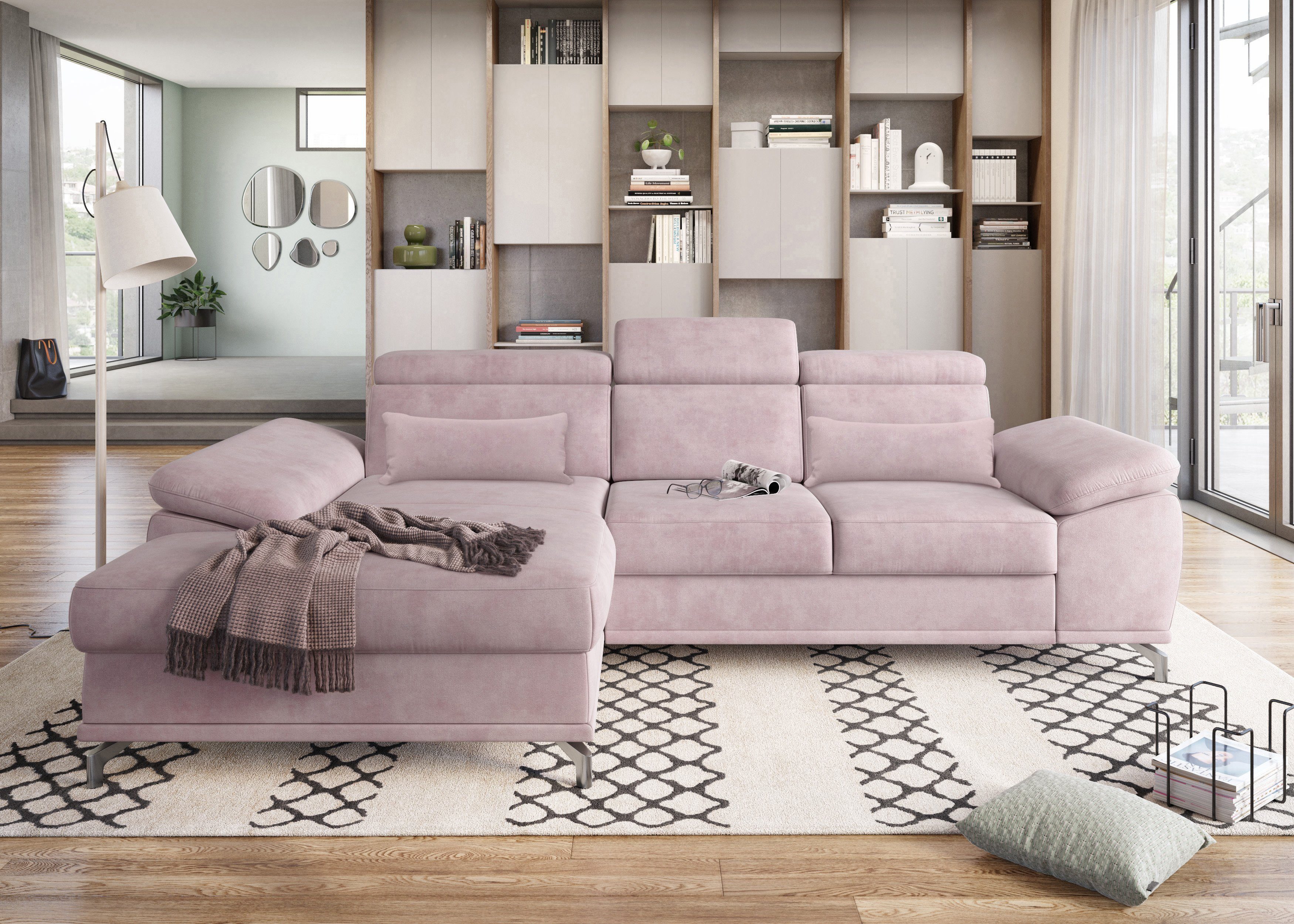 sit&more Ecksofa Cabrio L-Form, B: 295 cm, mit Sitztiefen-, Arm- & Kopfteilverstellung, 2 Nierenkissen, Federkern, optional Bettfunktion und Stauraum