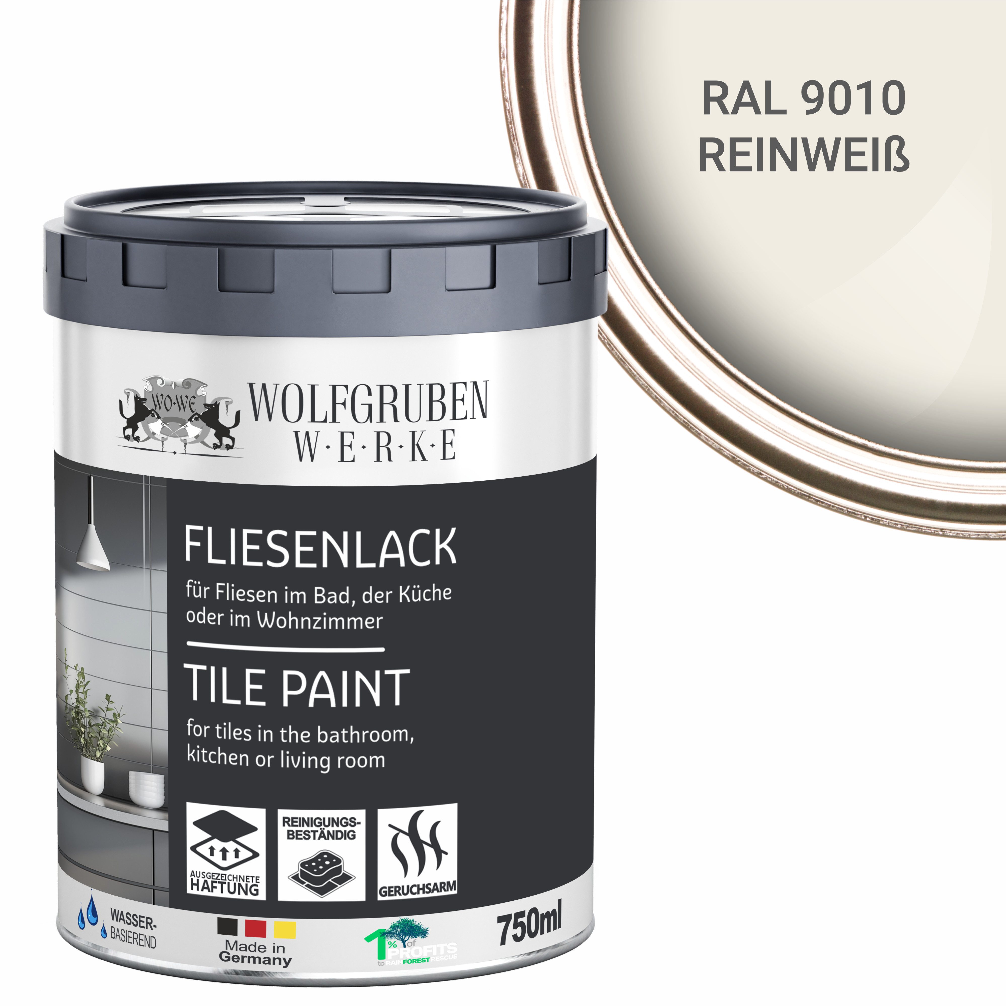 WO-WE Fliesenlack Fliesenlack Fliesenfarbe Wandfliesen W713, 1-5L, Wasserbasiert, Seidenglänzend