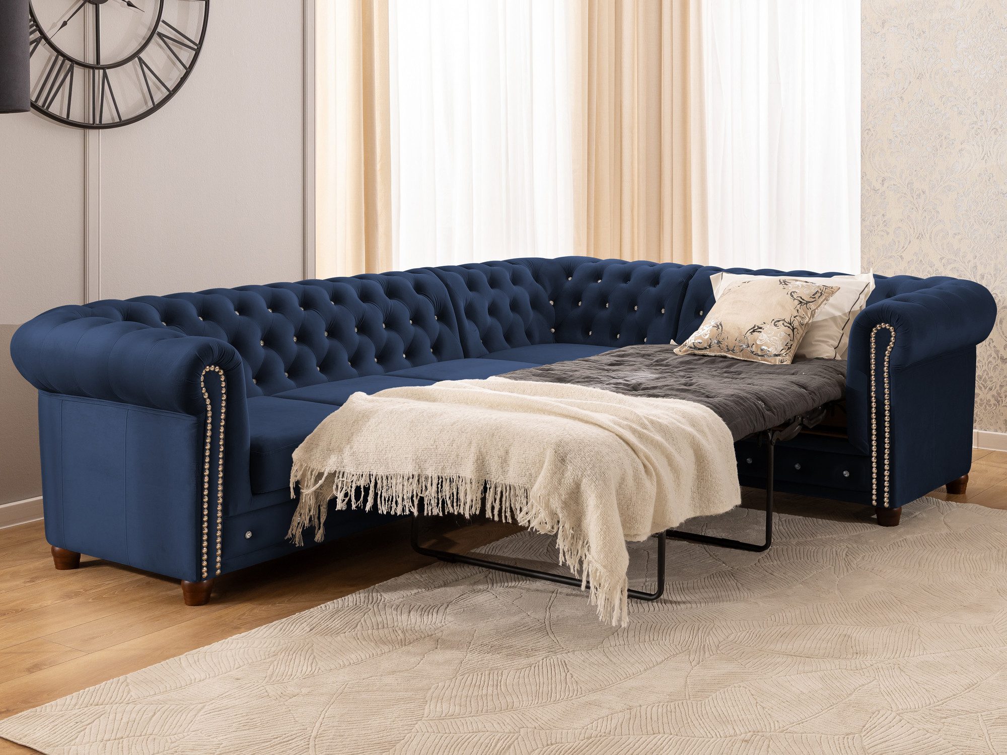S-Style Möbel Ecksofa Chesterfield mit Schlaffunktion günstig online kaufen