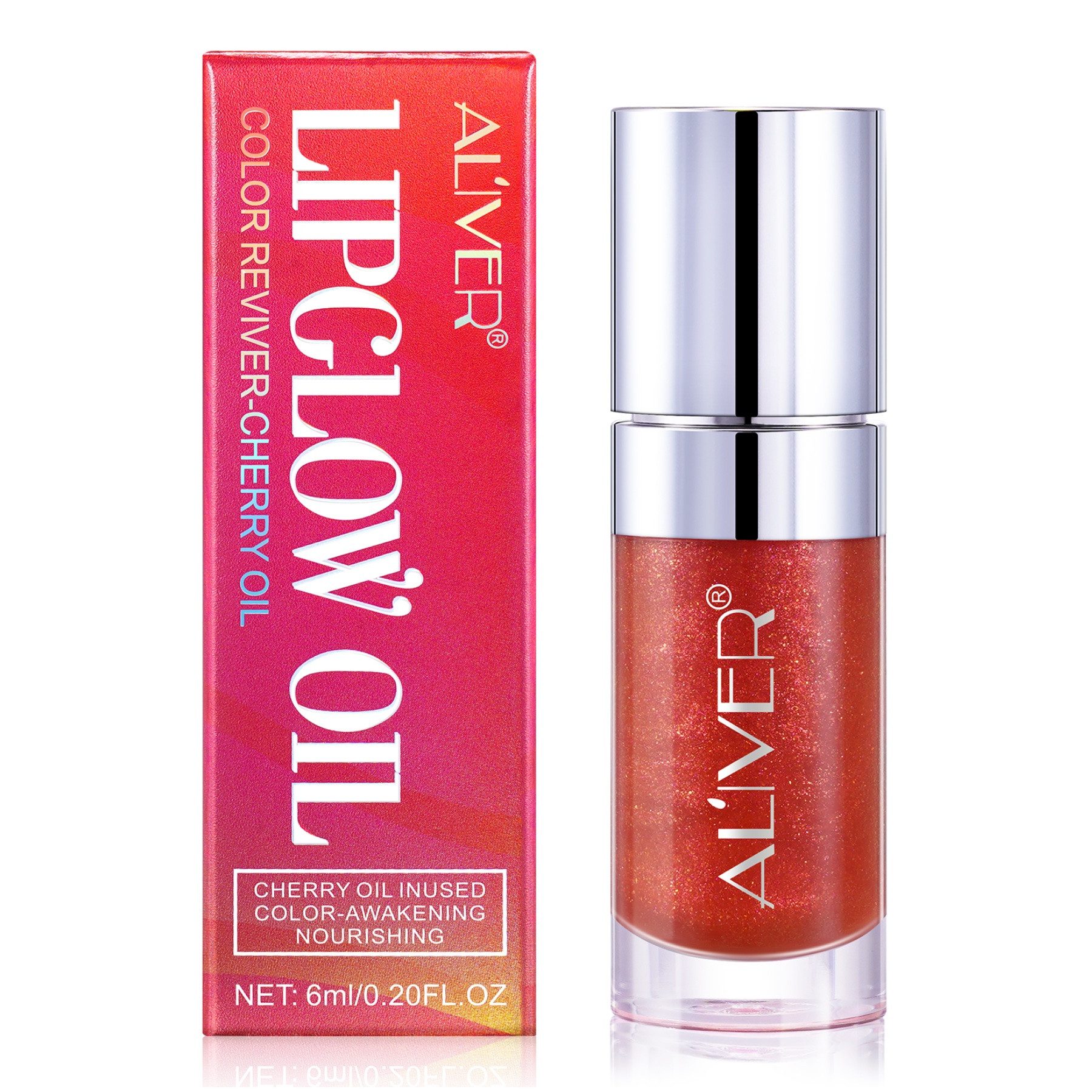 ALIVER Lippenstift Lipgloss Lippencreme Feuchtigkeitsspendender mit 3D Volumeneffekt, Lippenstift, Lip Glow, Glass-Lips-Effekt, Kirschkernöl