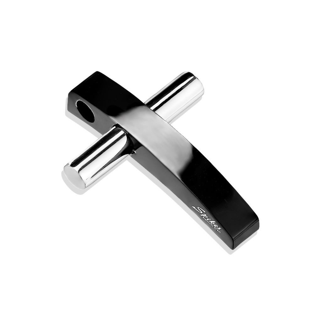 BUNGSA Kreuzanhänger Silber/Schwarz aus Edelstahl Unisex (1-tlg), Pendant Halsketten
