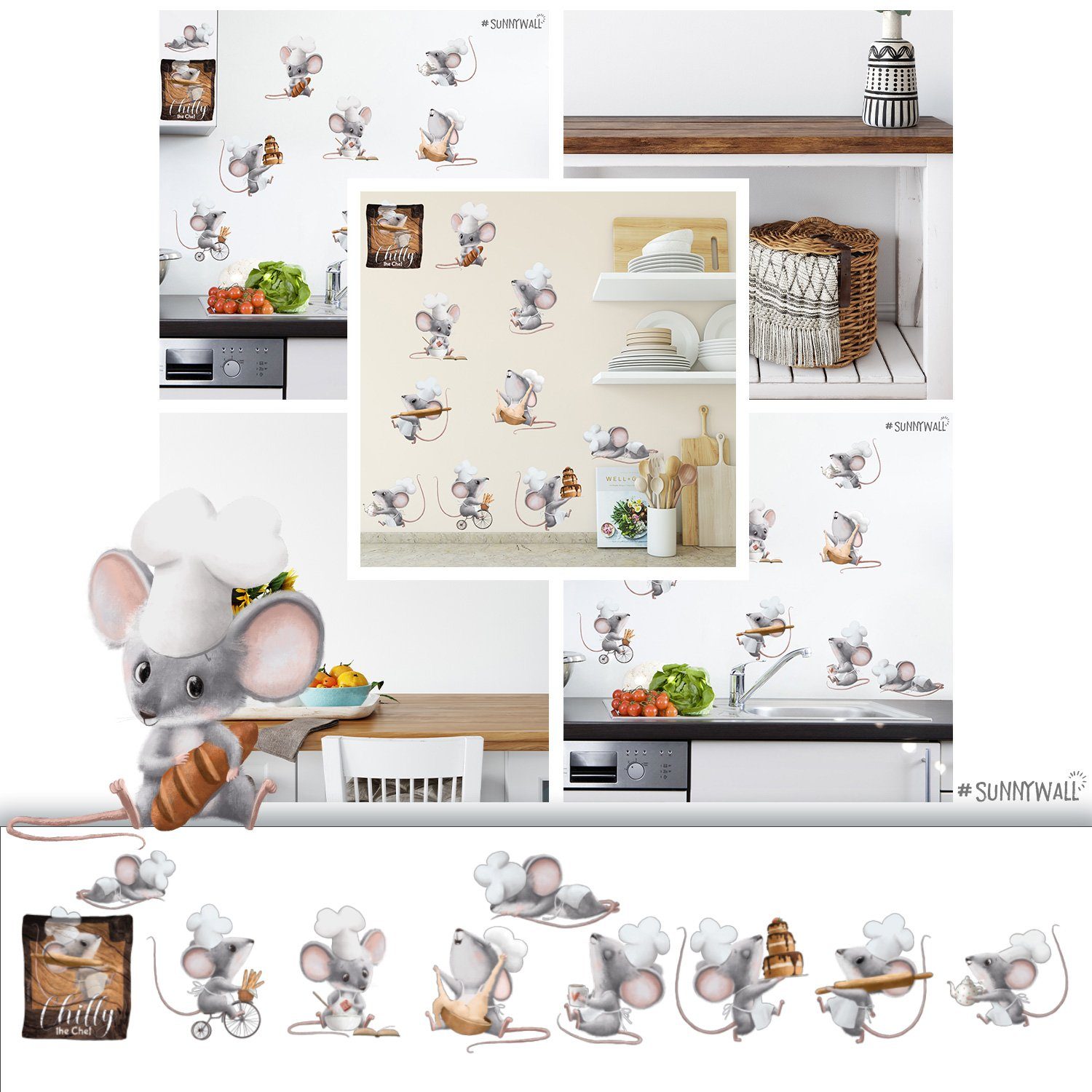 Sunnywall Wandtattoo Küchenchef Chilly Maus Wandsticker für Küche od. Kinderzimmer – Bild 4 von 5