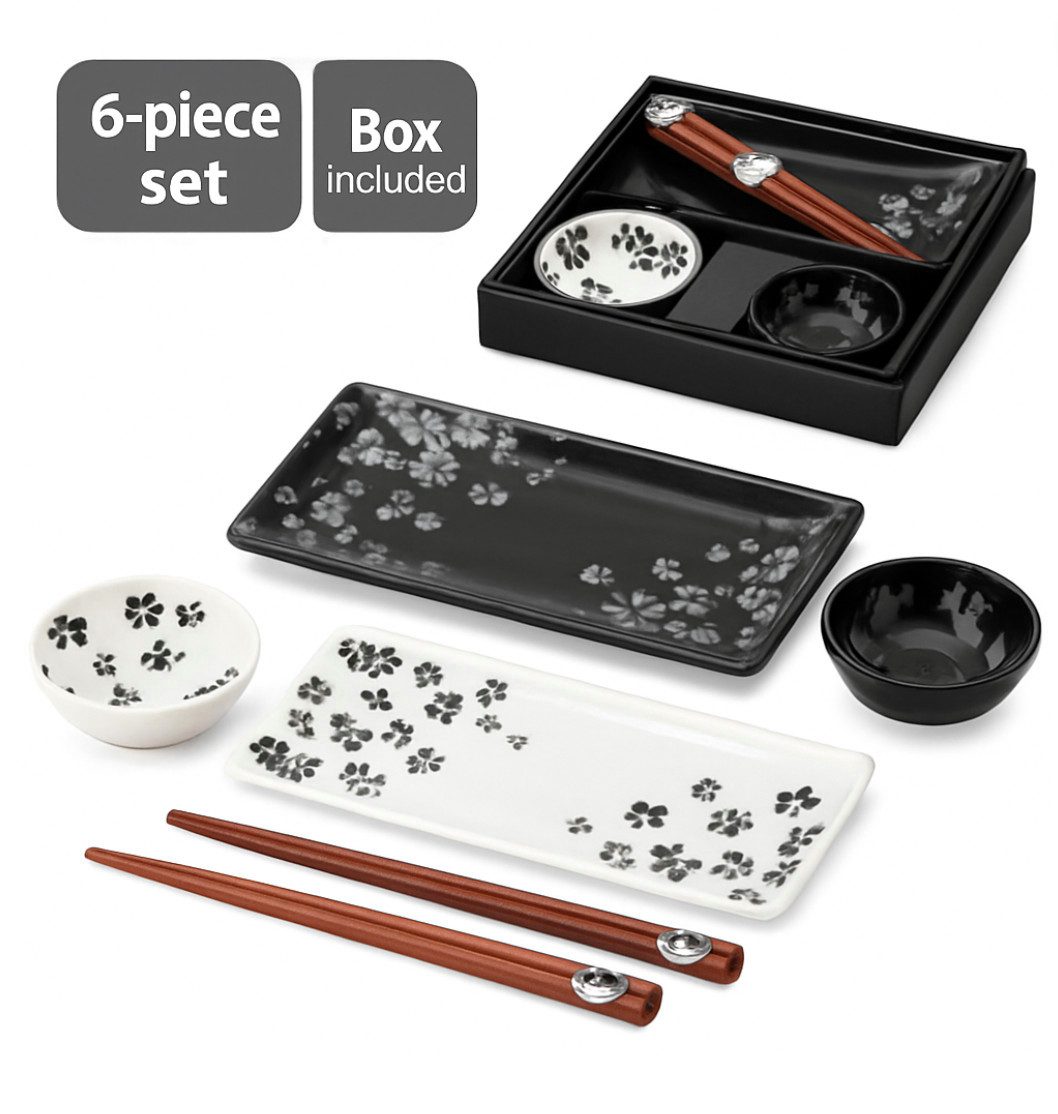 Minoru Touki Sushiteller Made in Japan Kirschblüten-Teller-Set (2-teilig, mit Essstäbchen)