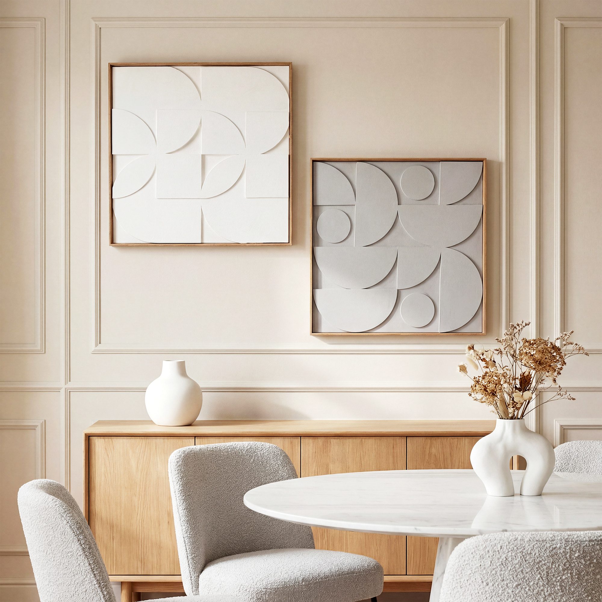 HOMCOM Wandbild mit geometrischen Mustern, Abstrakt (Wanddeko, 2 St), für Wohnzimmer, Schlafzimmer, Weiß