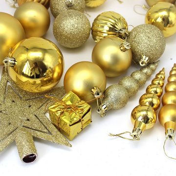 Rouemi Weihnachtsbaumkugel Weihnachtsbaumschmuck (60 St),Weihnachtskugel-Set mit Baumspitze