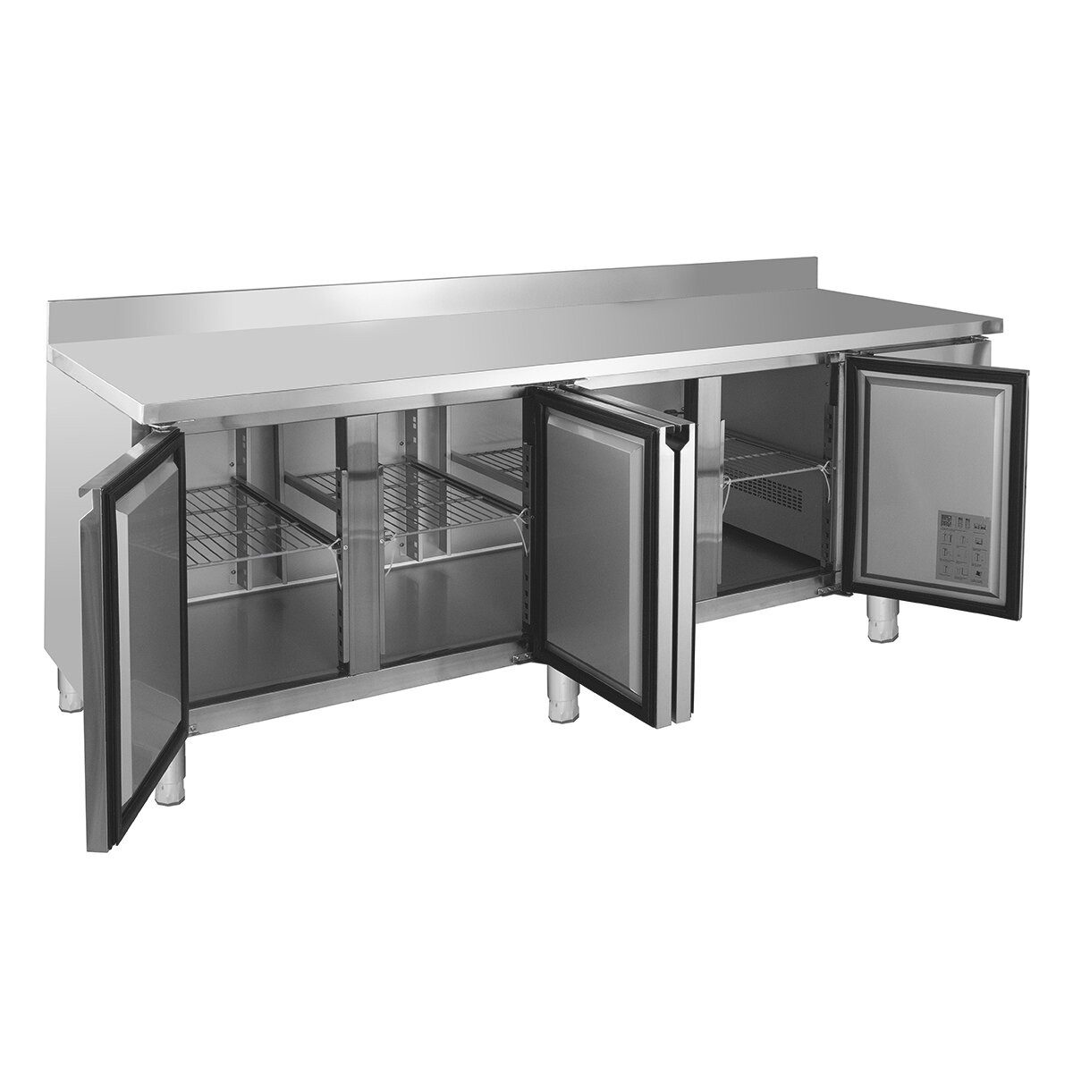 GastroHero Gefriertruhe Tiefkühltisch Edelstahl 4 Türen -22 °C Gastro GN 1/1 GNH4200BT, 223 cm breit