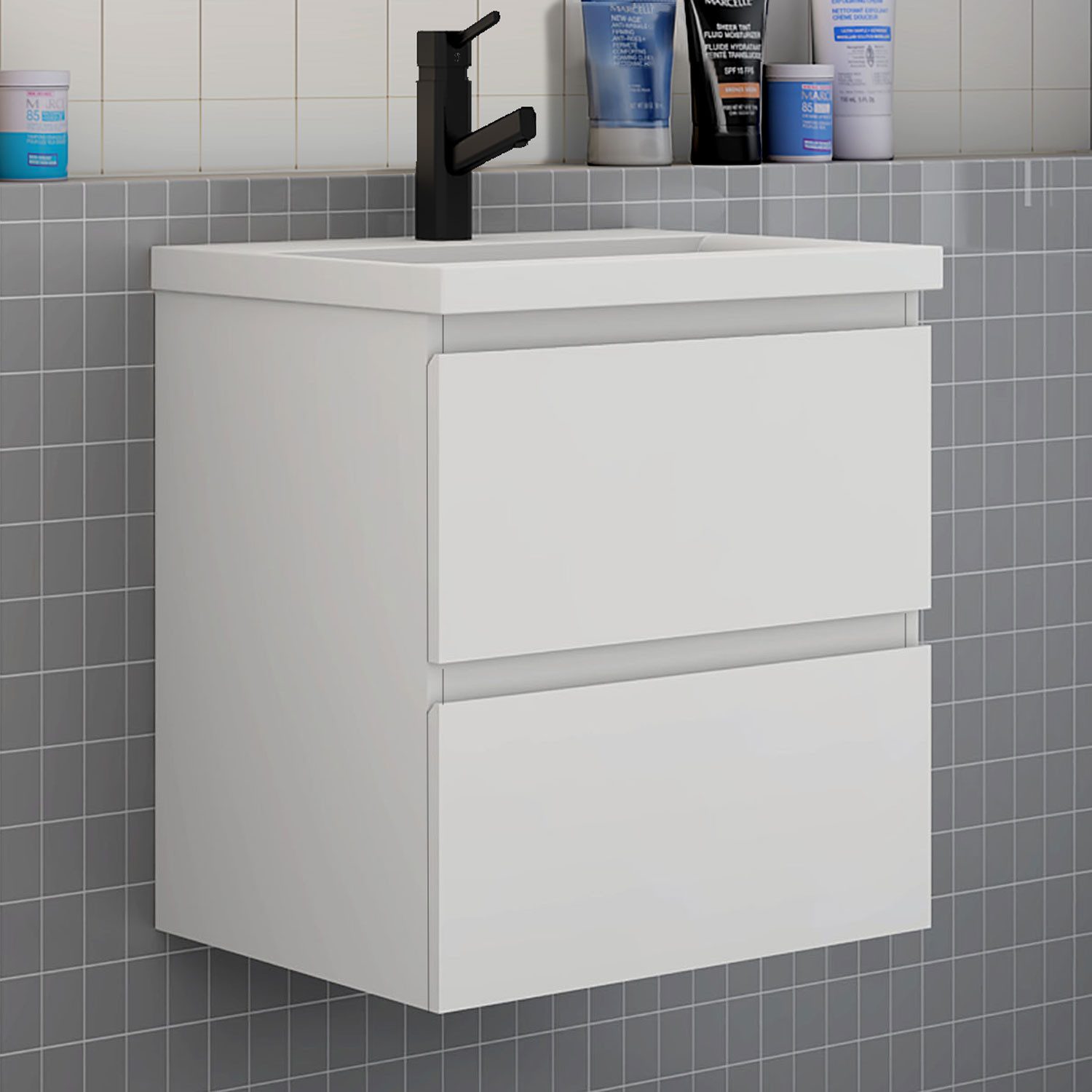 Aica Sanitär Waschtisch Badmöbel Set Waschbecken mit Unterschrank MDF Weiß günstig online kaufen