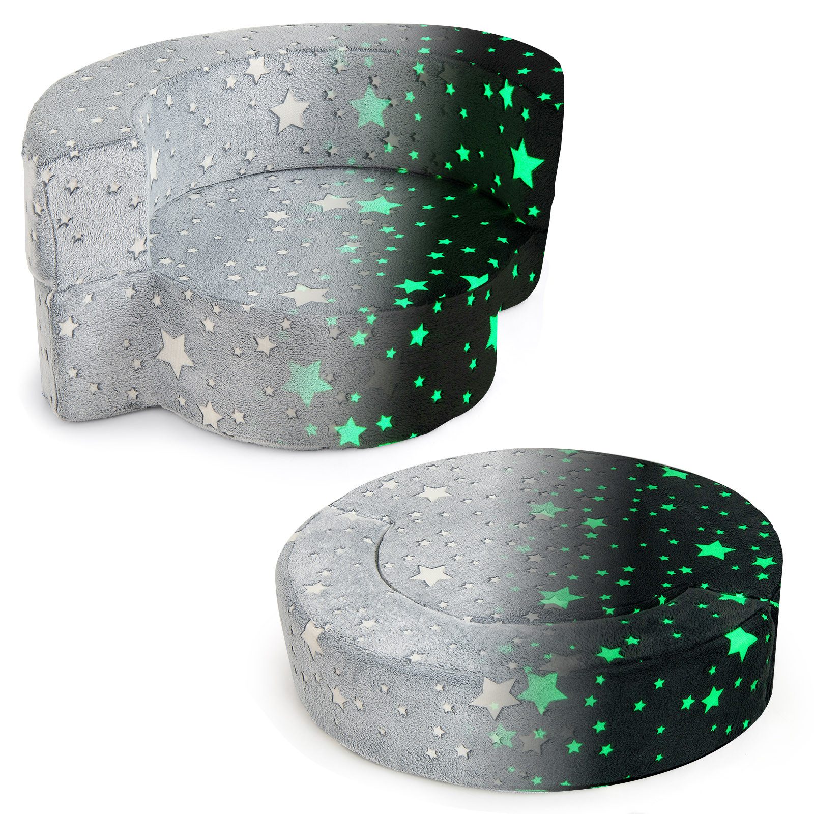 COSTWAY Kindersofa, 2 in 1 leuchtendes Kindersessel