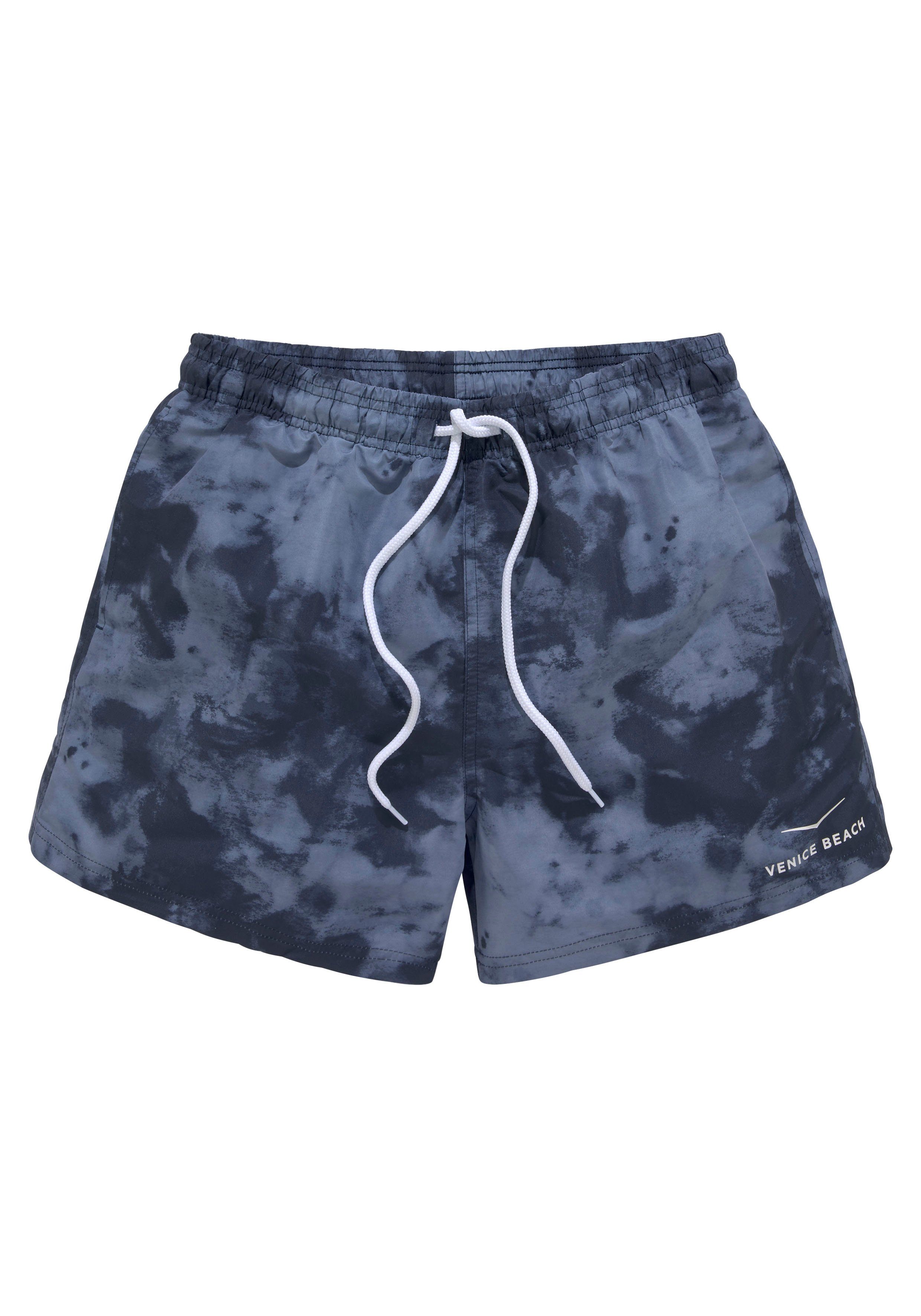 blau-marine trendigem Mat mit Beach Badeshorts Batikdruck Venice