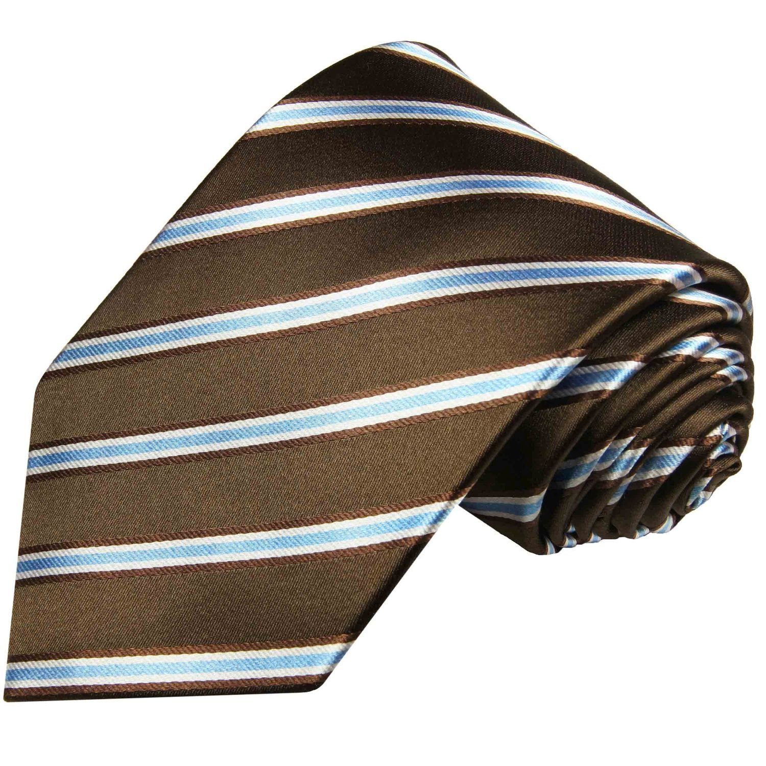 Paul Malone Krawatte (Set, 2-St., Schmal 100% Krawatte Einstecktuch) modern und (6cm), blau Tuch Seide mit Herren braun Schlips 724 Seidenkrawatte gestreift