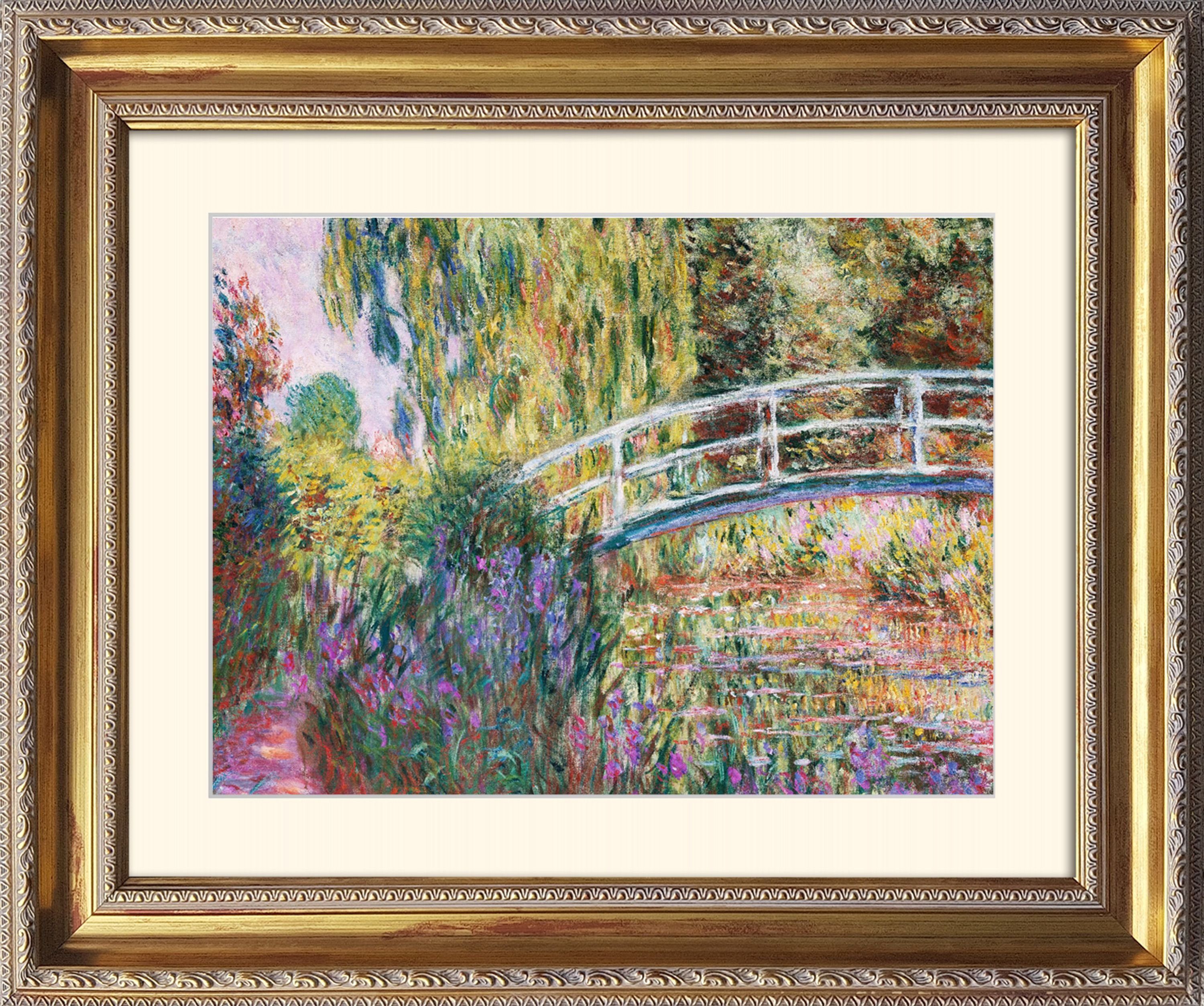 artissimo Bild mit Rahmen Monet Bild mit Barock-Rahmen / Poster gerahmt 63x53cm / Wandbild, Claude Monet: The Japanese Bridge Pond with Water