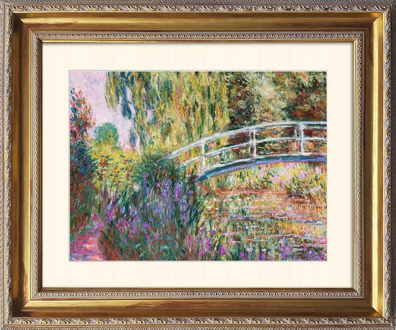 artissimo Bild mit Rahmen Monet Bild mit Barock-Rahmen / Poster gerahmt 63x53cm / Wandbild, Claude Monet: The Japanese Bridge Pond with Water