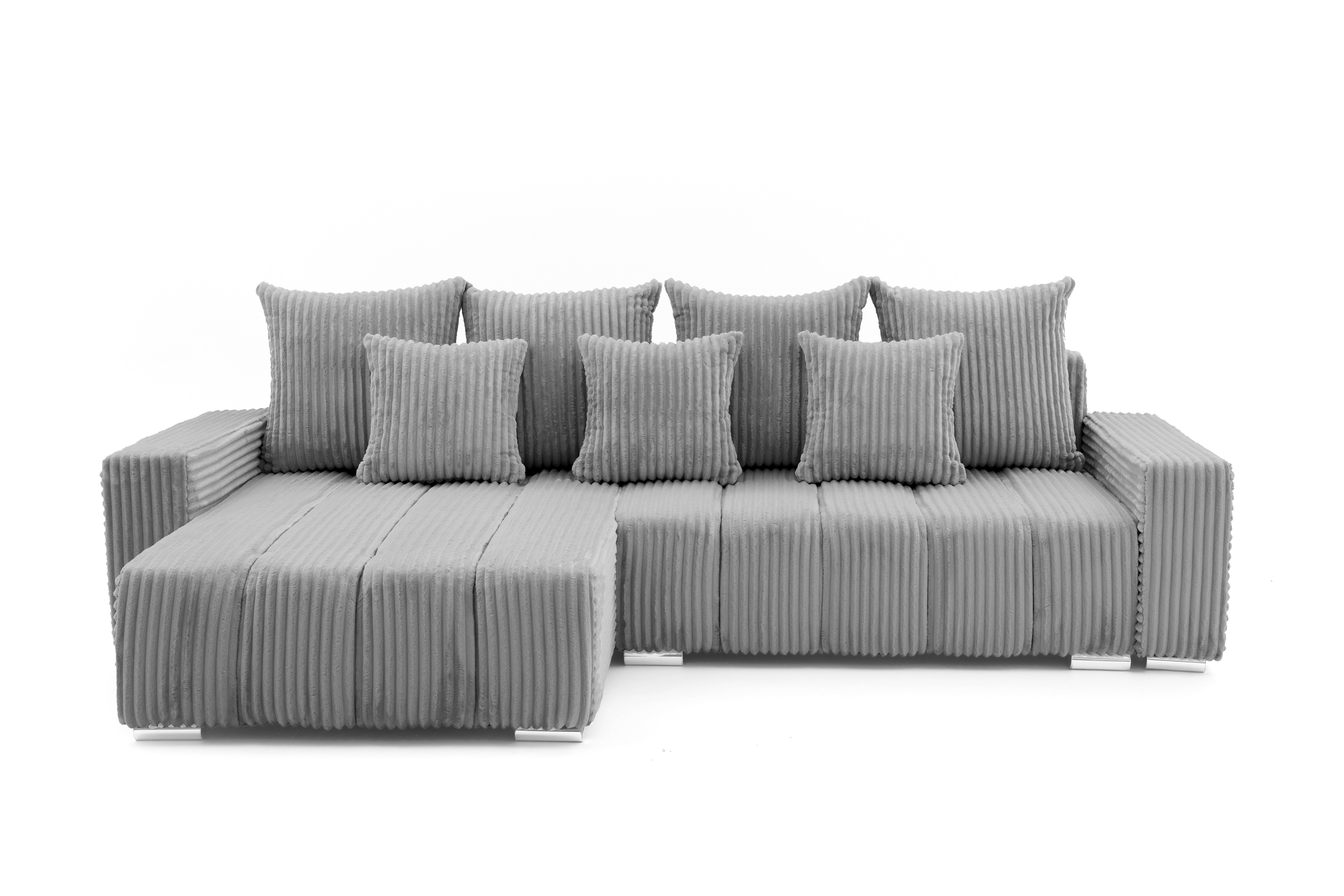 Muffo Ecksofa PIANO, elegante vertikale Nähte, Bettzeugablage, Schlaffunktion 234x137, Lose Rückenkissen