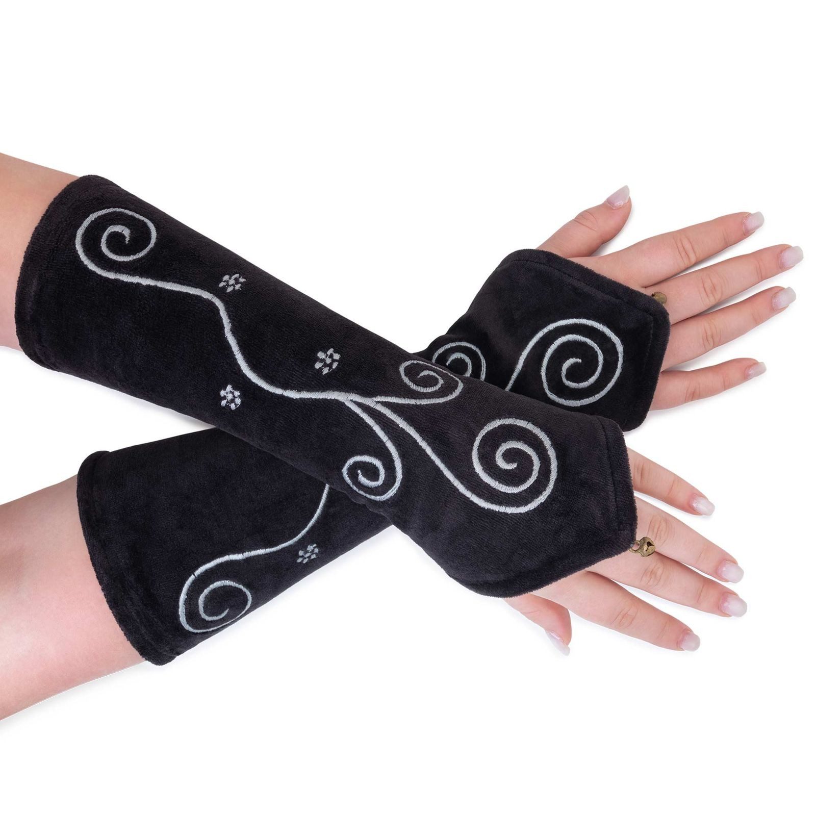 KUNST UND MAGIE Armstulpen Samt Stulpen Armstulpen Handwärmer Pulswärmer Handschuhe Boho Armlinge – Bild 5 von 5