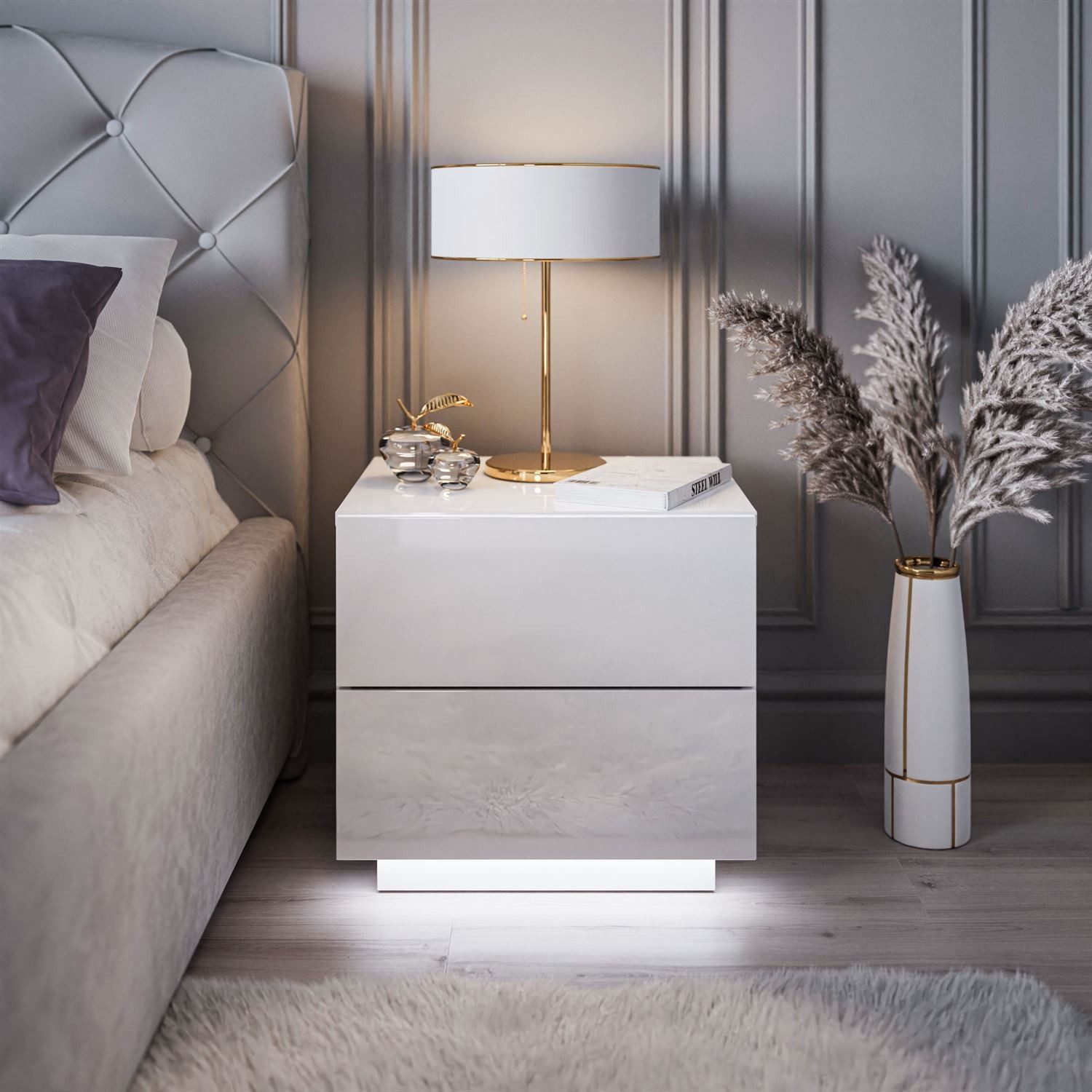 Lookway Nachttisch LINA LUX Hochglanz und LED, 45x39x48 cm – Bild 3 von 5