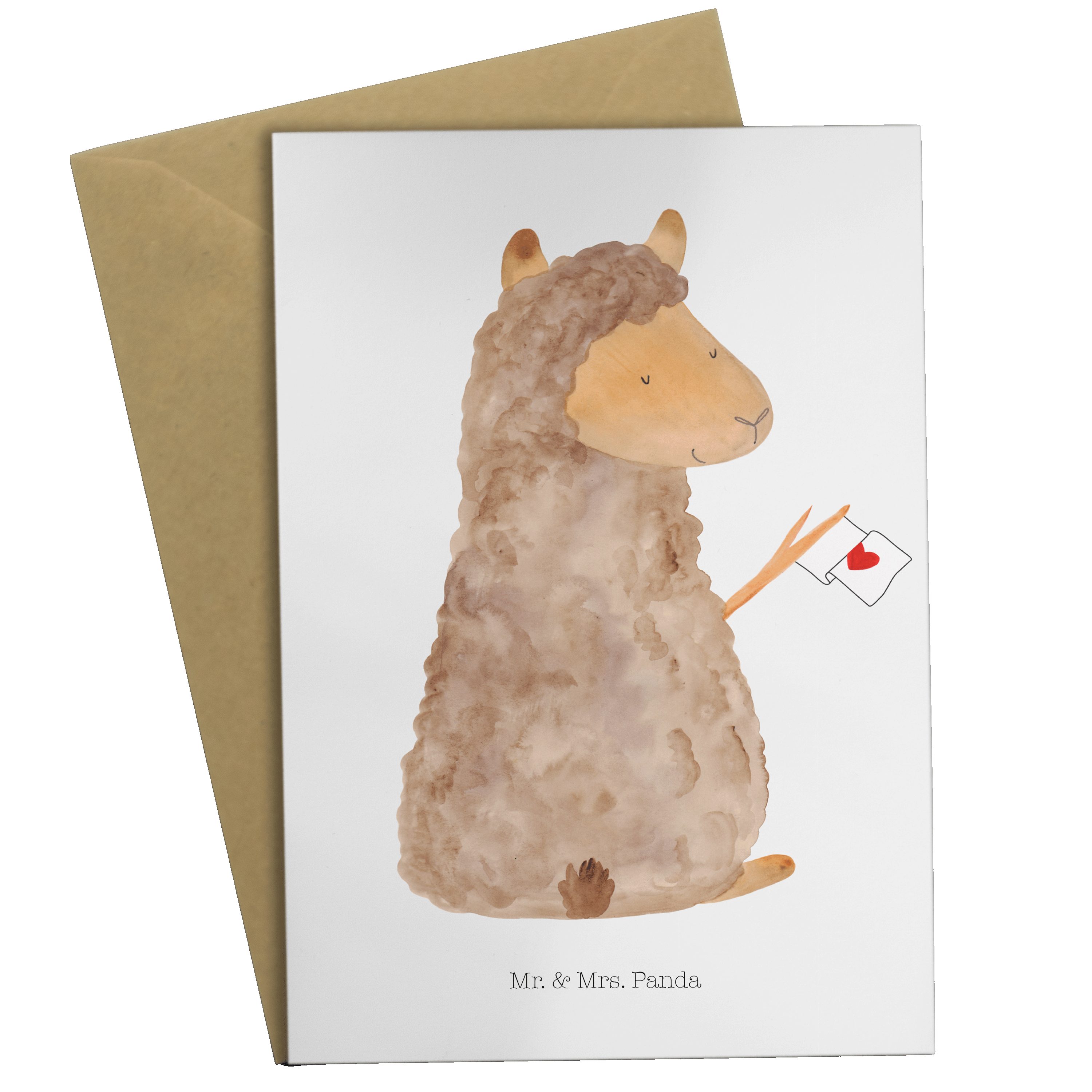 Klappkarte Hochzeitskarte, & Panda Alpaka Mr. Fahne Alpakas, Grußkarte - Geschenk, Weiß Mrs. -