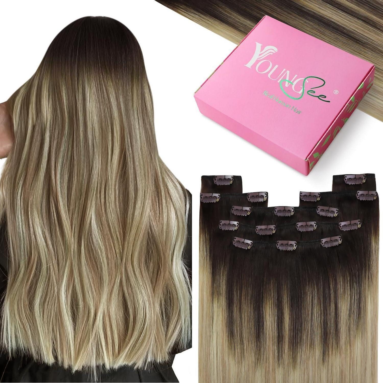 Echthaar-Extension Extensions Clip in Echthaar Balayage 1-Clip-4-#Bala4 14 60 30 cm-80g