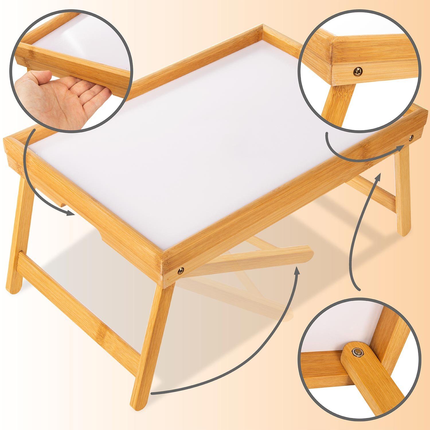 Tabletttisch Bett-Tablett, Holz Bambus Frühstückstablett Dimono Serviertablett Betttisch