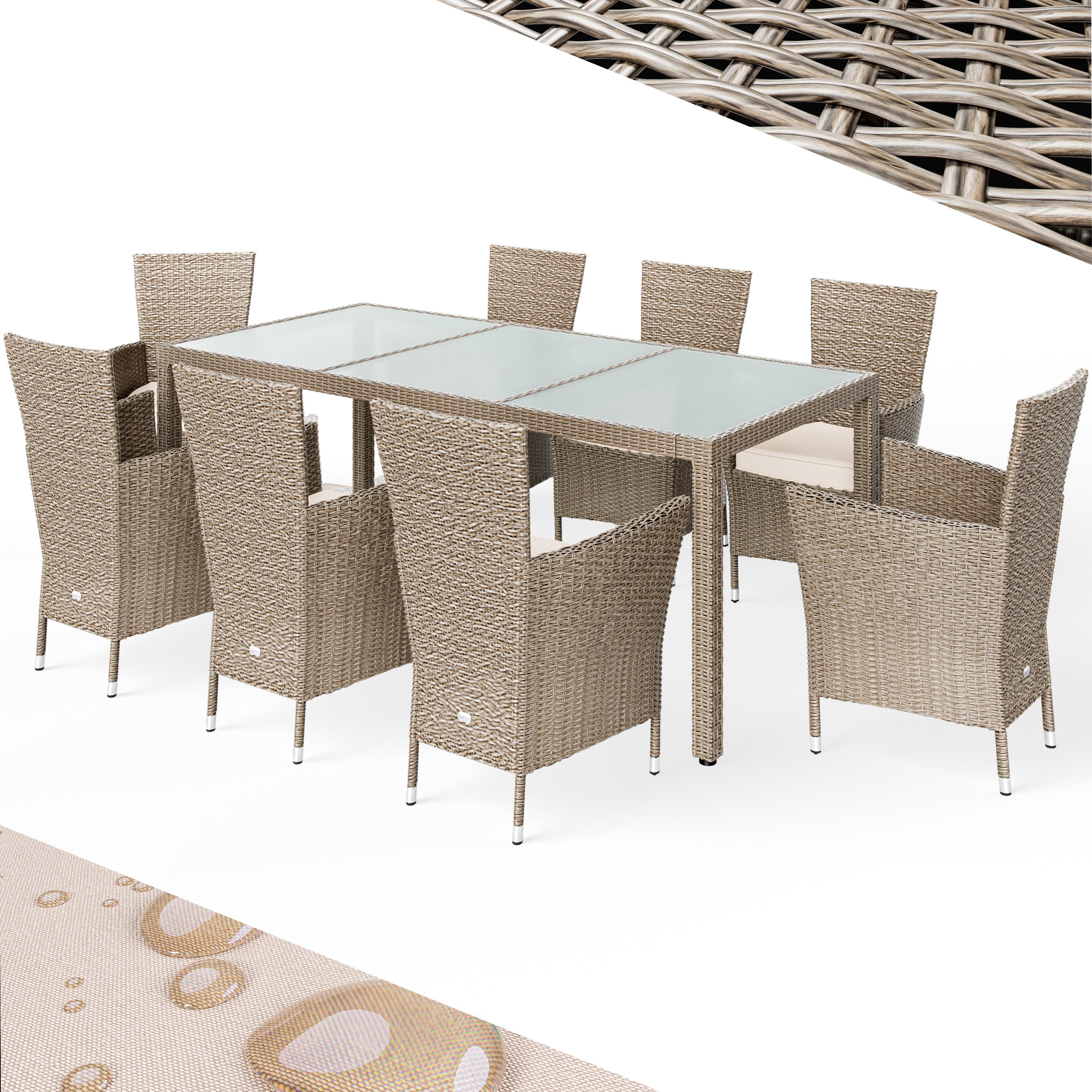 Casaria Garten-Essgruppe, (9-tlg), Polyrattan 8 Stühle günstig online kaufen