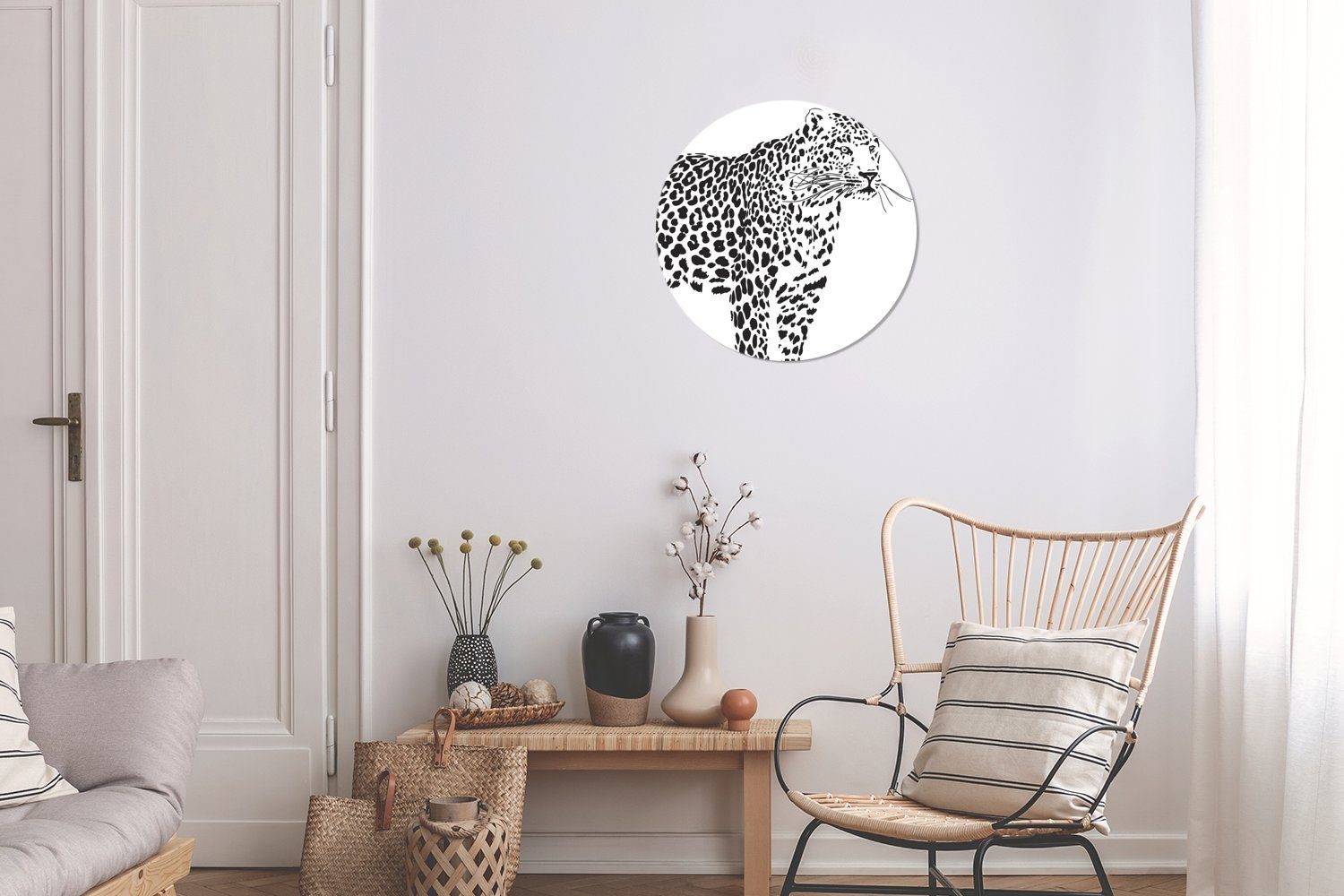 MuchoWow Wandsticker (1 eines für Rund, Tapetenkreis Tapetenaufkleber, Illustration Kinderzimmer, St), Eine Wohnzimmer Leoparden
