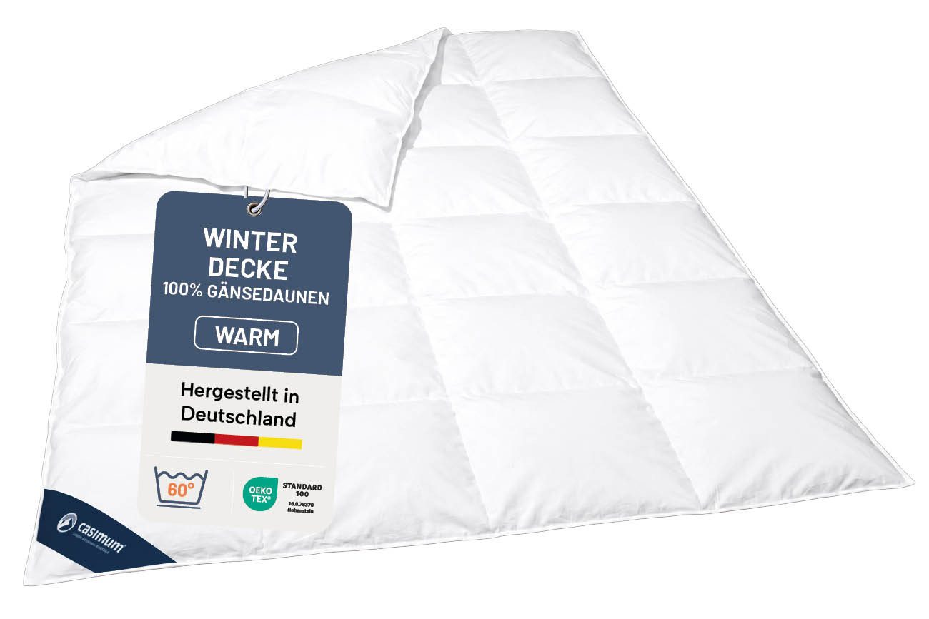casimum Gänsedaunenbettdecke FIRST CLASS Daunendecke 135x200, 155x220, 200x200 für Sommer & Winter, Füllung: 100% Gänsedaunen, Klasse 1, Downpass zertifiziert, Bezug: 100 % Baumwolle, Decke für Sommer, Winter, Ganzjahr, hergestellt in Deutschland