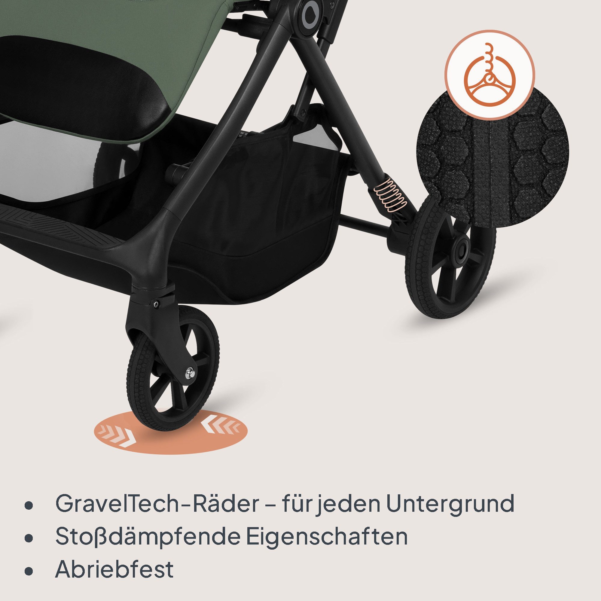 lionelo Kinder-Buggy TANSI, (Set), GravelTech-Räder/Auto-Folding/92 cm Liege/inGrip/einhändig