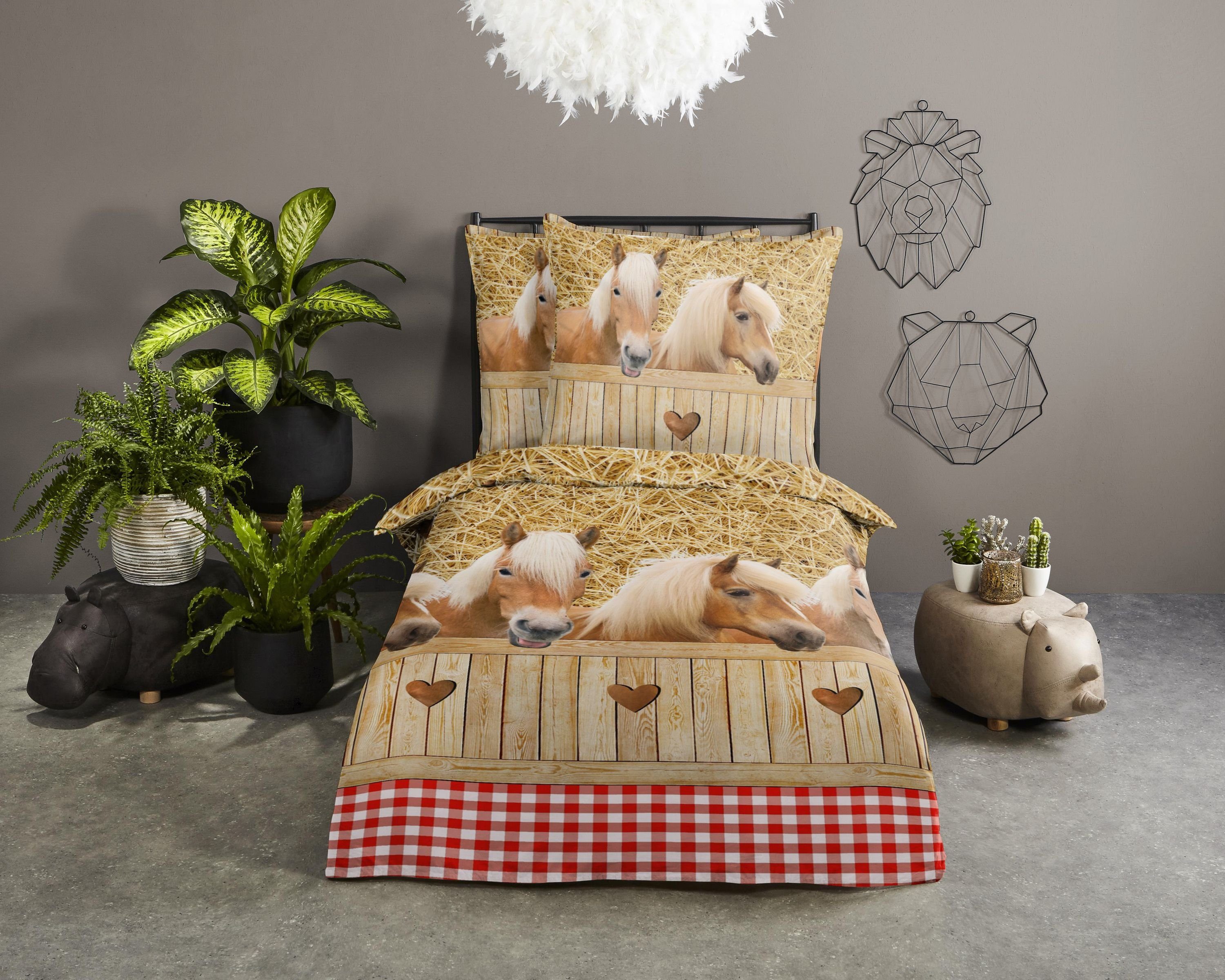 good morning Bettwäsche Baumwolle, Renforcé, 2 teilig, Pferde im Stall, Her günstig online kaufen