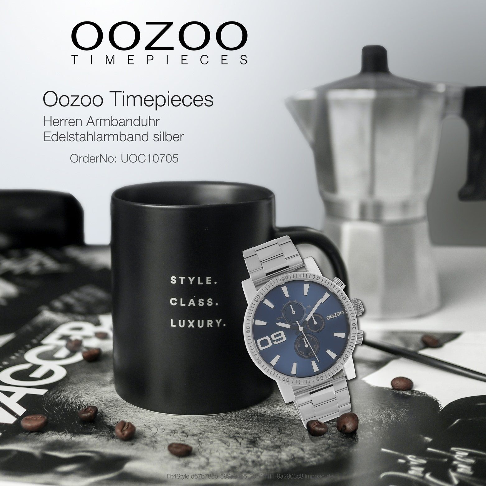 Oozoo OOZOO rund, Analog, Quarzuhr 45mm) groß Edelstahlarmband, Herrenuhr Armbanduhr Herren Edelstahl Elegant-Style (ca.