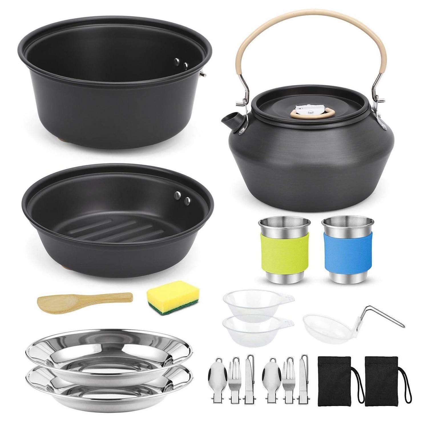 LuxusKollektion Campinglöffel Camping Kochgeschirr Set 23-tlg. 2 Personen Weiß