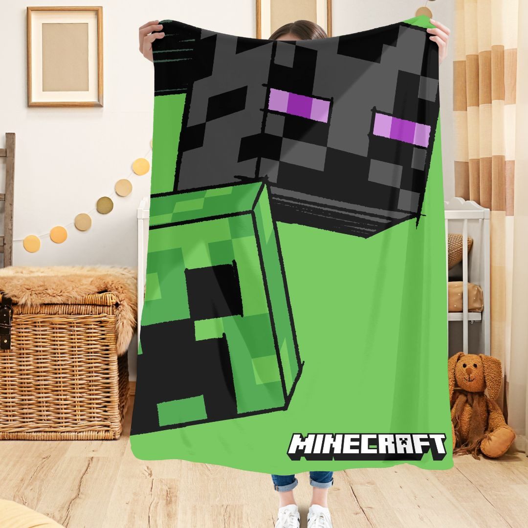 Kinderdecke Minecraft Gamer Decke, Polyester, 100x150 cm Creeper Design, Minecraft