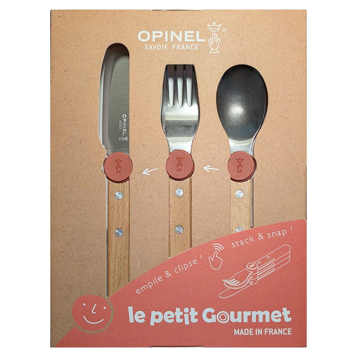 Opinel Taschenmesser LE PETIT GOURMET Kinderbesteck-Set - Koralle