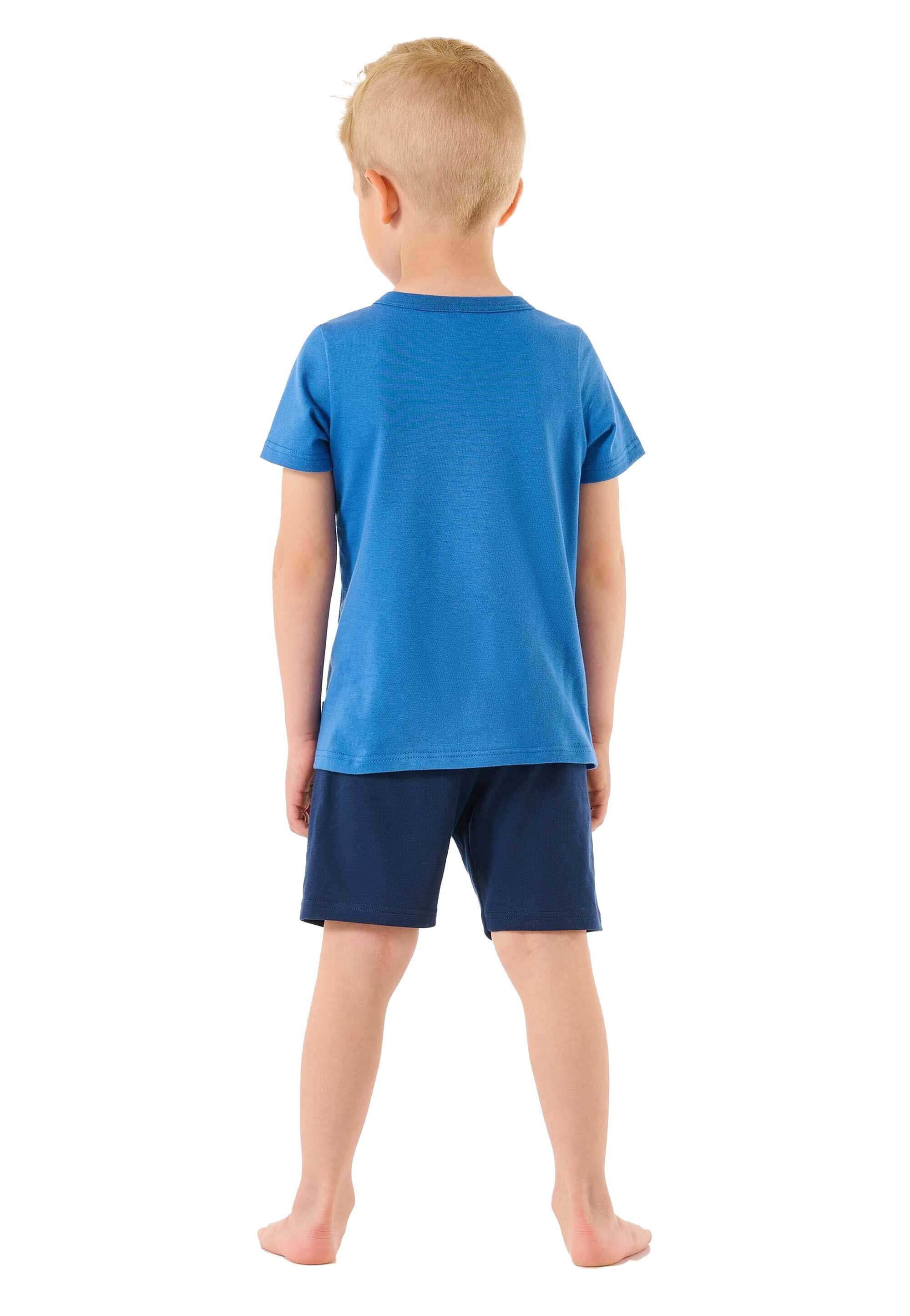 kurz, - Jungen Set Schlafanzug Blau/Dunkelblau Schiesser Kinder Pyjama 2-tlg.