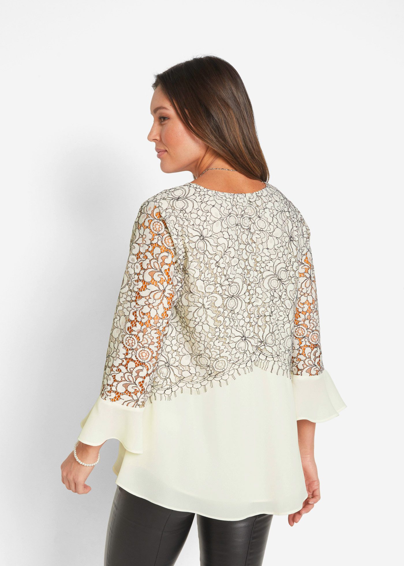 bonprix Tunika für festliche Anlässe, modischer Spitzenbesatz, 3/4 Ärmel, bequem