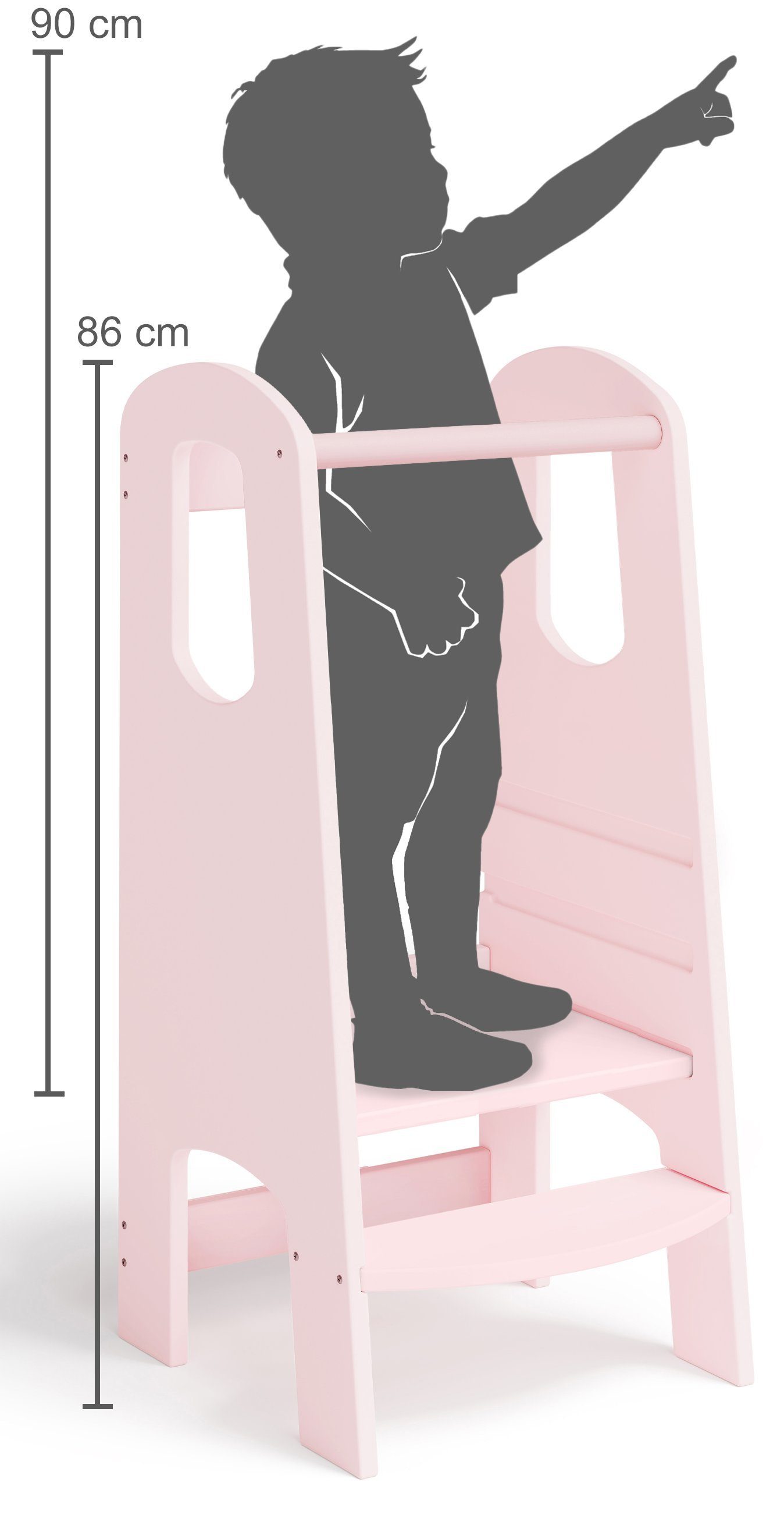 Bellabino Stehhilfe Lernturm Luni, 3-fach aus Birke Sperrholz, höhenverstellbar, rosa