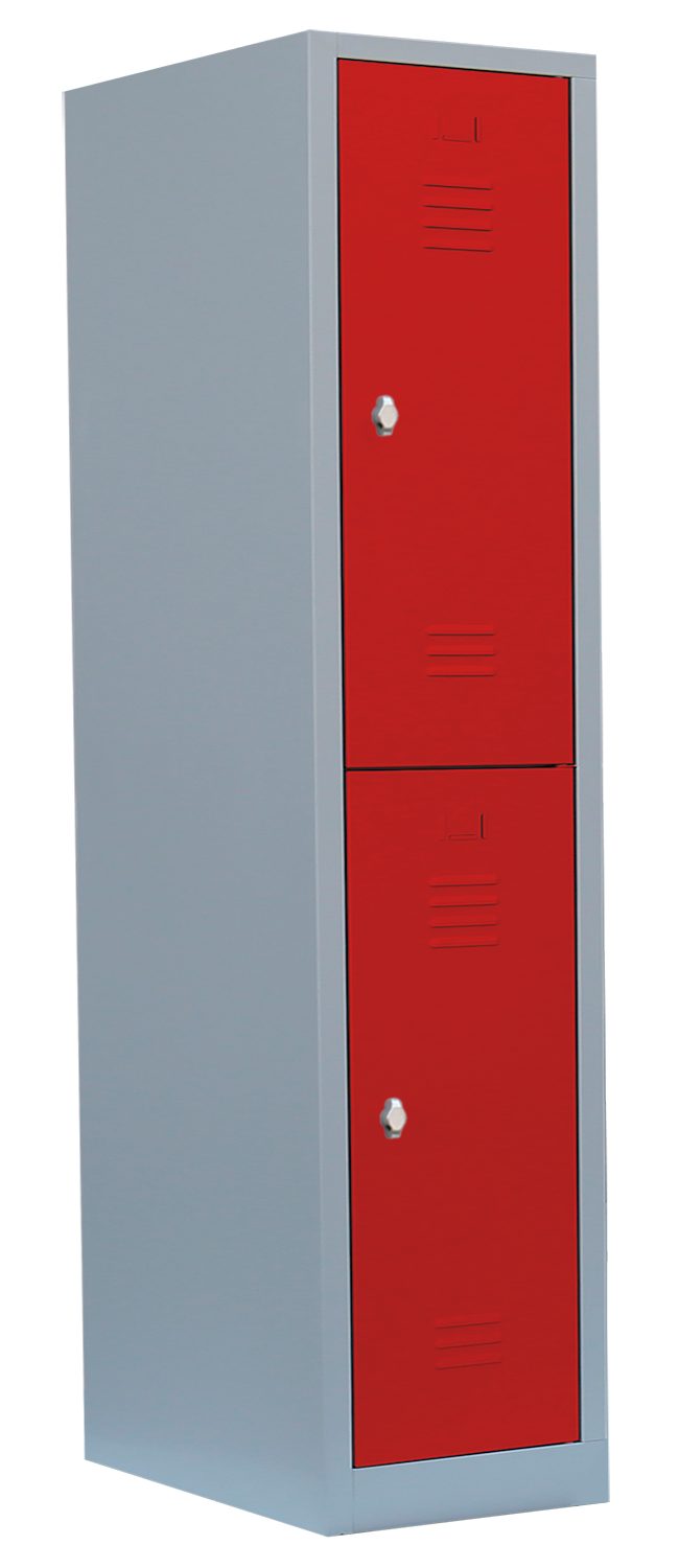 Steelboxx Spind Spind Kleiderspind 2 Fächer 180x41,5x50cm rot/grau (1-St) Komplett verschweißt und montiert