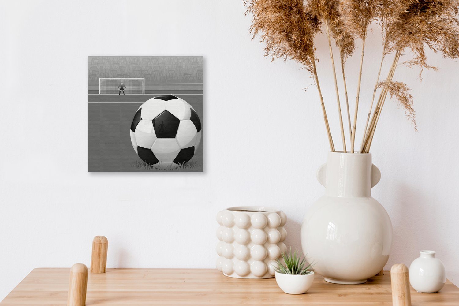 Jungen Illustration OneMillionCanvasses® Feld Bilder Stadion Schlafzimmer auf Leinwand im Wohnzimmer dem Eine bunt St), -, (1 eines Leinwandbild für Fußballs -