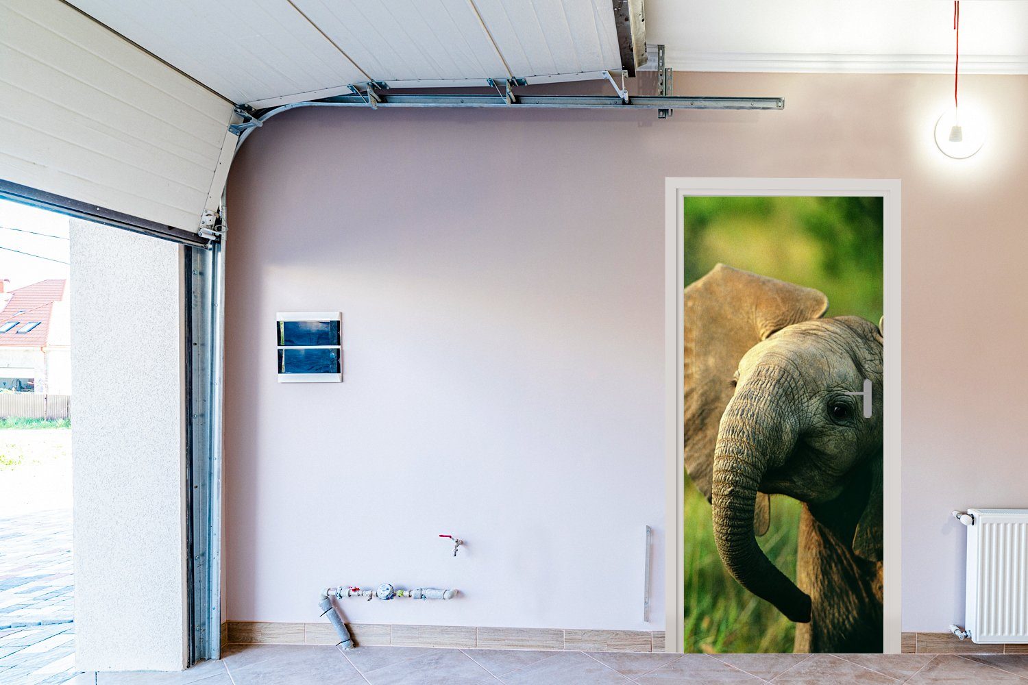 Tür, Tiere cm Türaufkleber, bedruckt, 75x205 Natur, Türtapete Grün Elefant MuchoWow - Matt, für St), Fototapete - (1 -