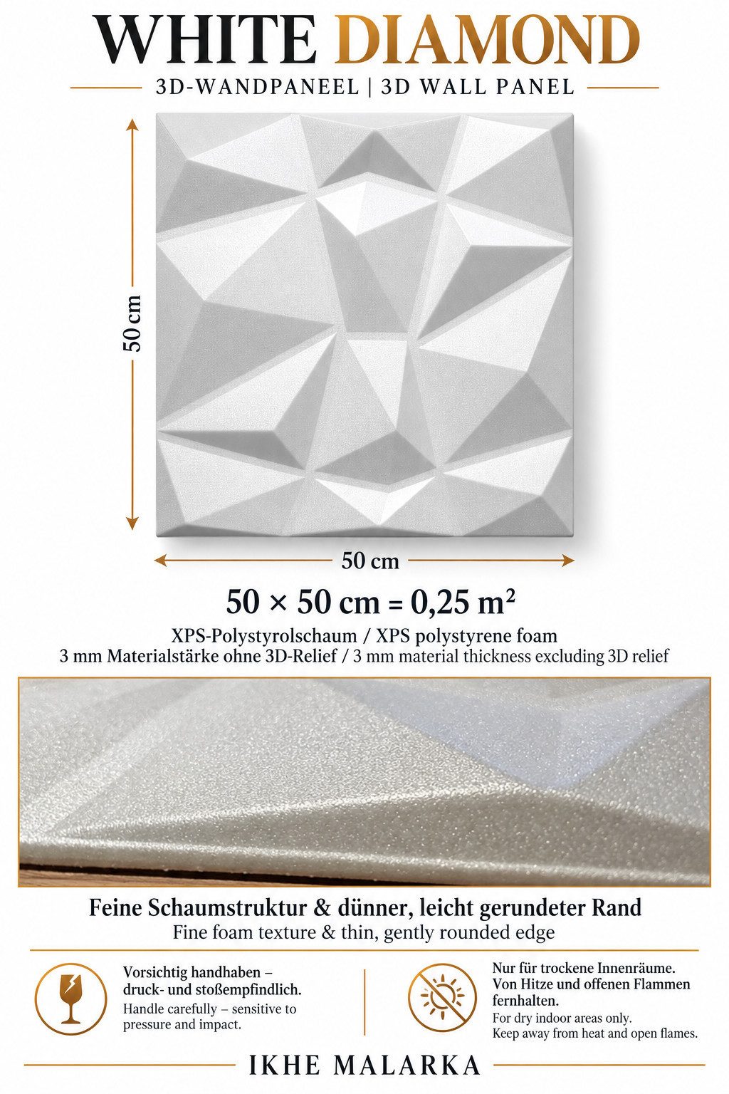 IKHEMalarka 3D Wandpaneel aus Polystyrol Styropor XPS 4m²/16 Stück, BxL: 50,00x50,00 cm, 0,25 qm, (16-tlg) 3D Paneelen für Decke oder Wand – Bild 3 von 5