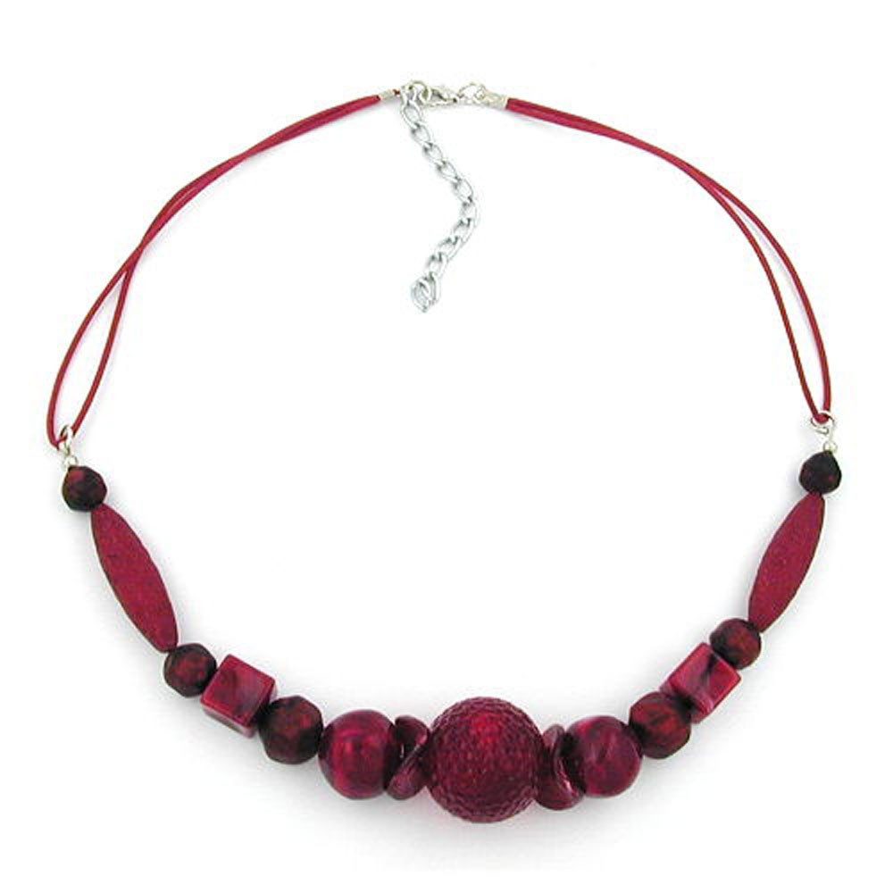 unbespielt Collier Kette 21 mm Wabenperle bordeaux-dunkelrot Kordel 45 cm, günstig online kaufen