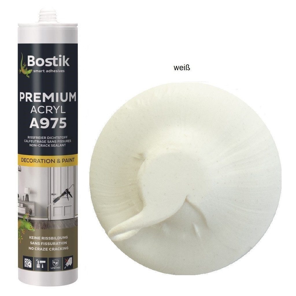 BOSTIK Dichtstoff Bostik A975 Premium Acryl weiß Dichtstoff 300ml Kartusche, gebrauchsfertig, innen und außen, überstreichbar