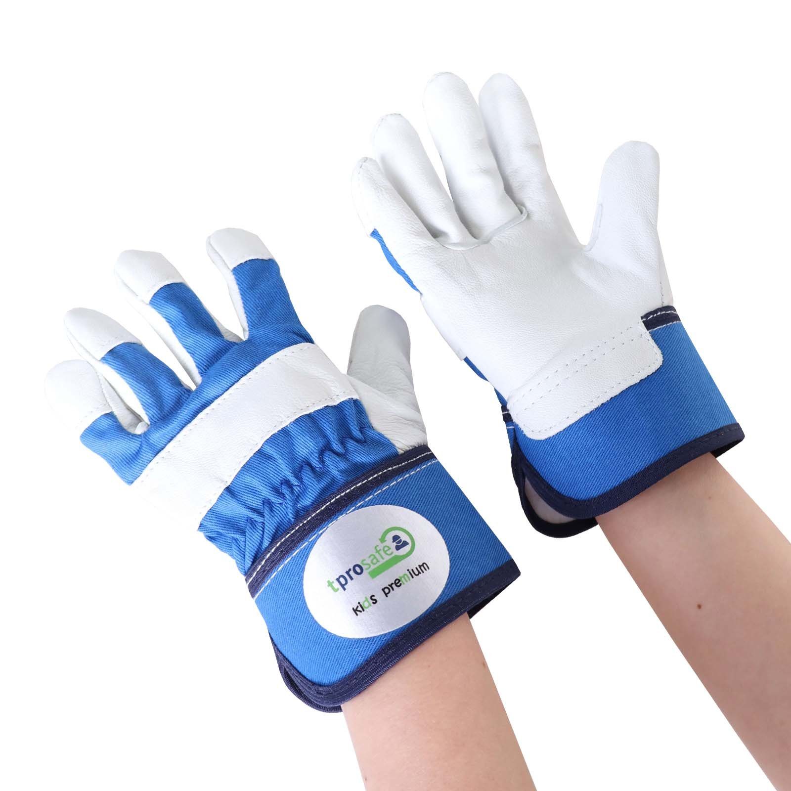 tprosafe Leder-Arbeitshandschuhe kids premium Kinderhandschuhe blau-grau - kleine Handschuhe