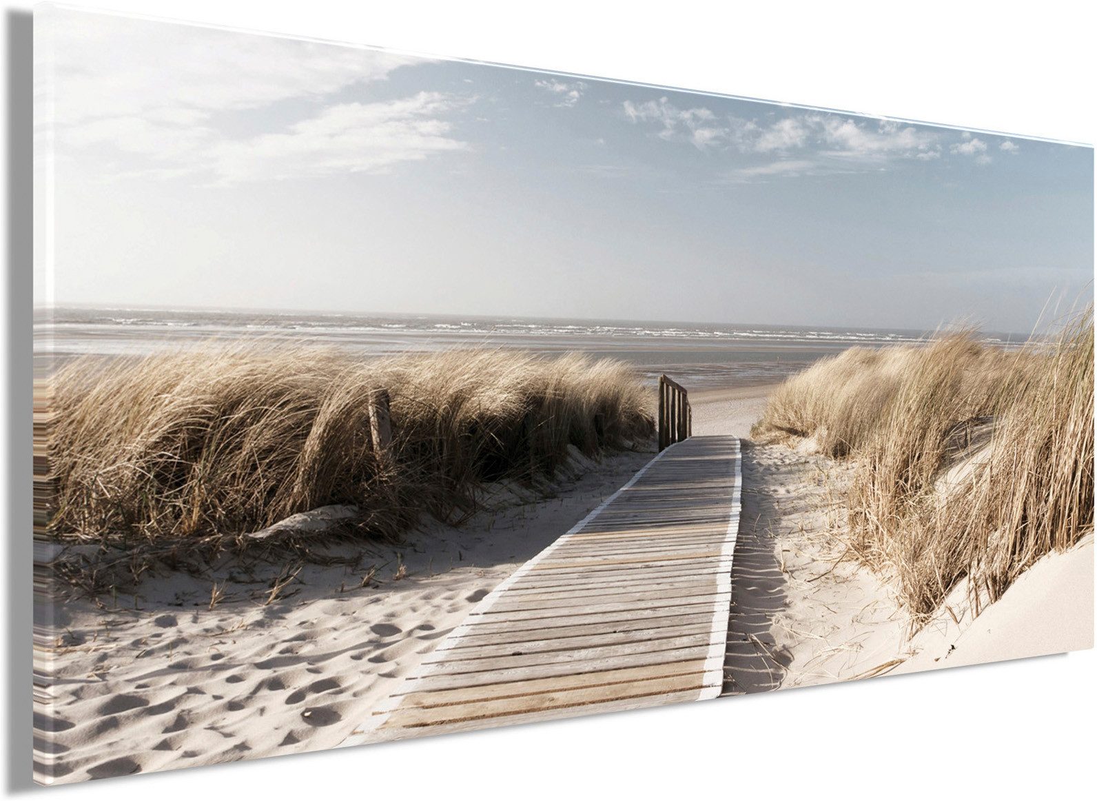 Bönninghoff Leinwandbild Wandbild WEG ZUM STRAND 33x70 cm – Leinwandbild Keilrahmen Deko modern, Düne, Meer, Strand (1 St), auf Keilrahmen gespannt
