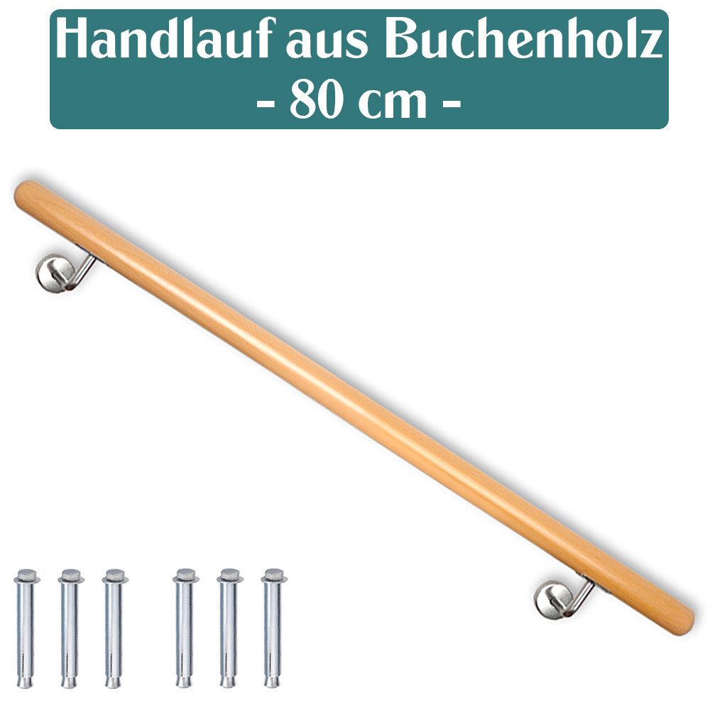 V2Aox Handlauf Buche Holz Handlauf Treppengeländer Wandhandlauf Treppe 50 - 500 cm, 80 cm Gesamtlänge