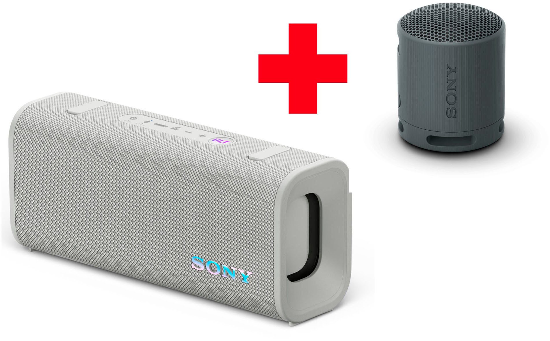 Sony ULT FIELD 3 + SRS-XB100 Bluetooth-Lautsprecher Stereo (A2DP Bluetooth, Bluetooth, HFP, AVRCP Bluetooth, 30 W, 2er Set - ULT POWER SOUND, 24h-Akku, IP67, wasser- & staubdicht)